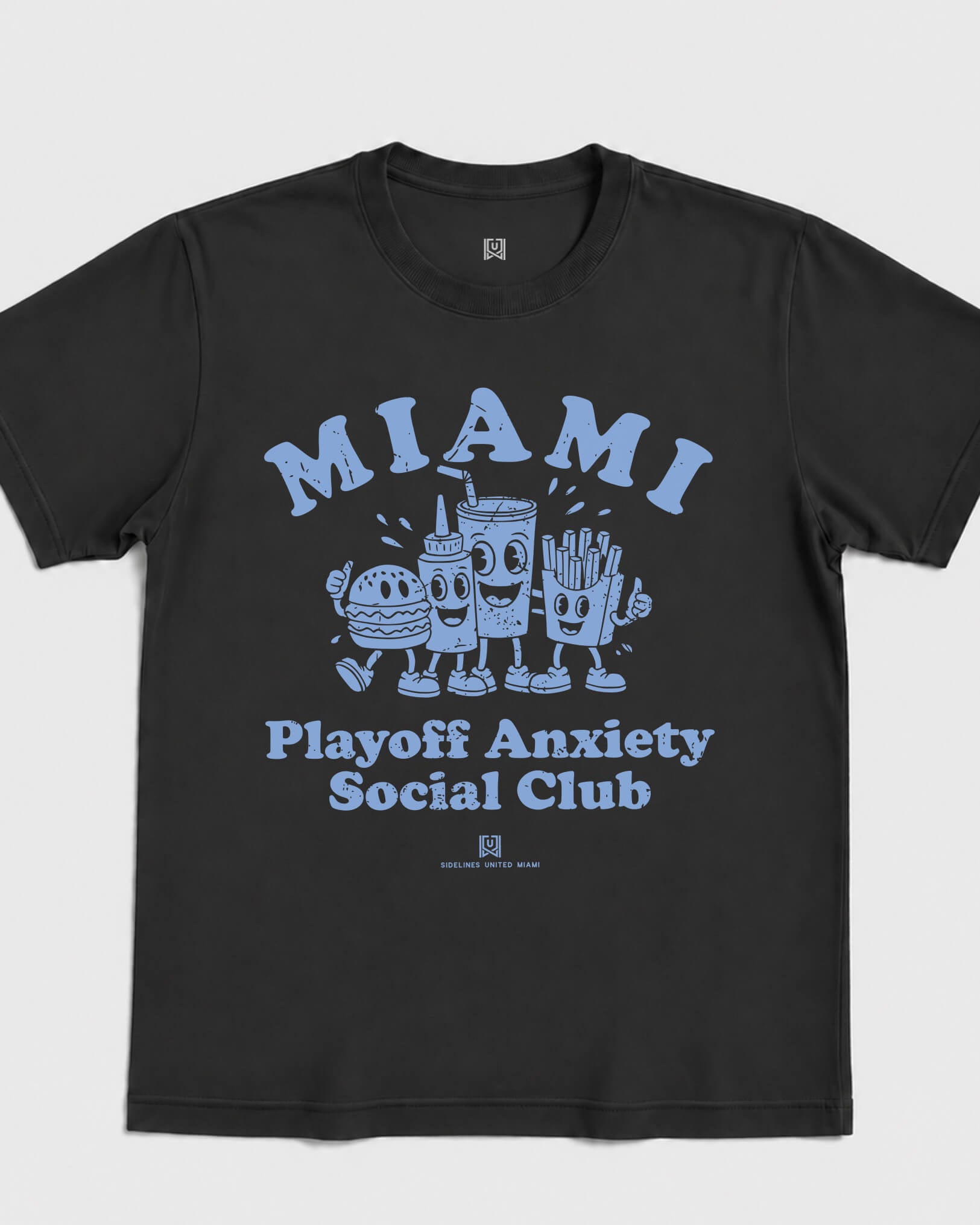 MIA Playoff Anxiety Friends Tee - Washed Black / Blue - Flatlay