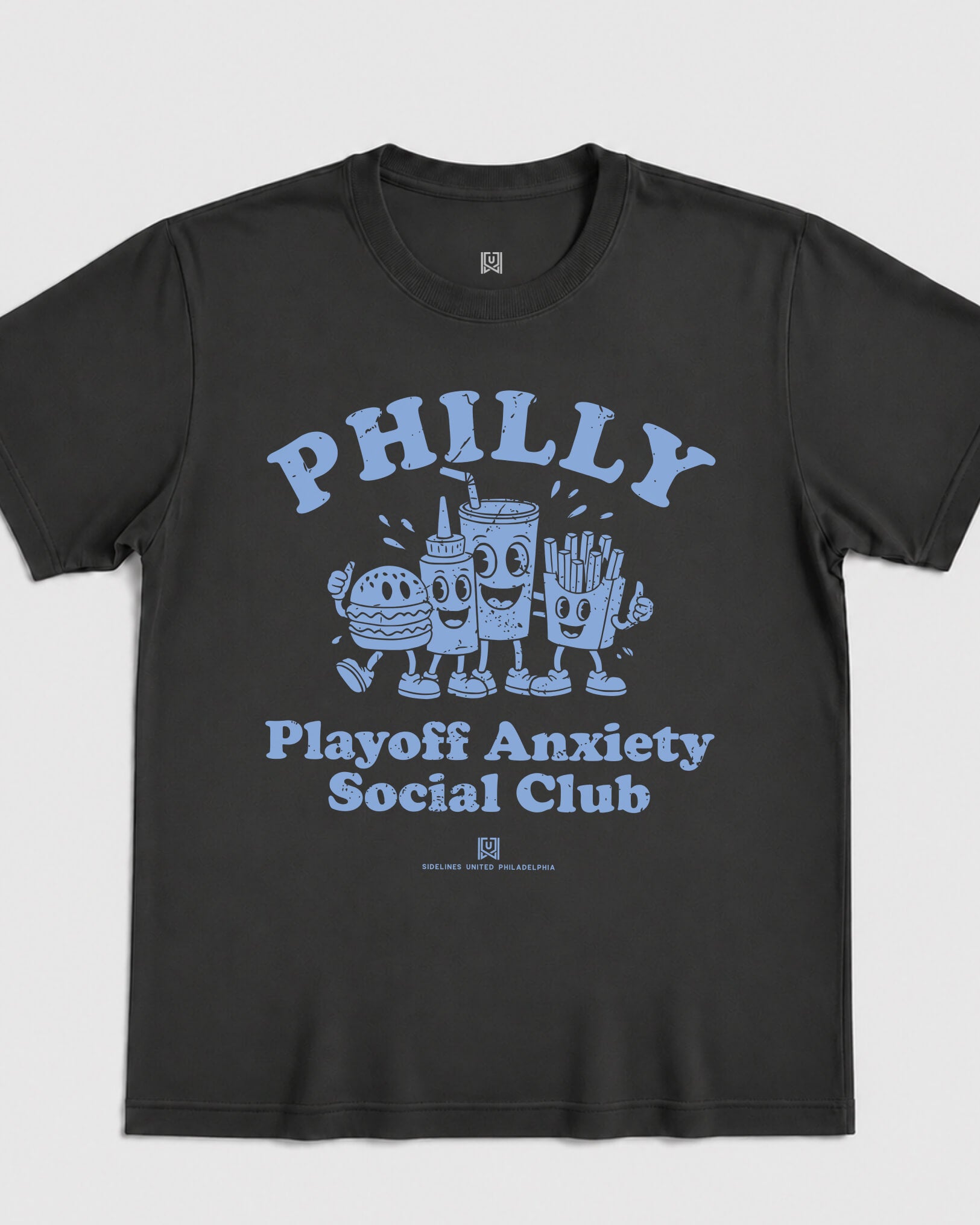 Philly Playoff Anxiety Friends Tee - Washed Black / Blue - Flatlay