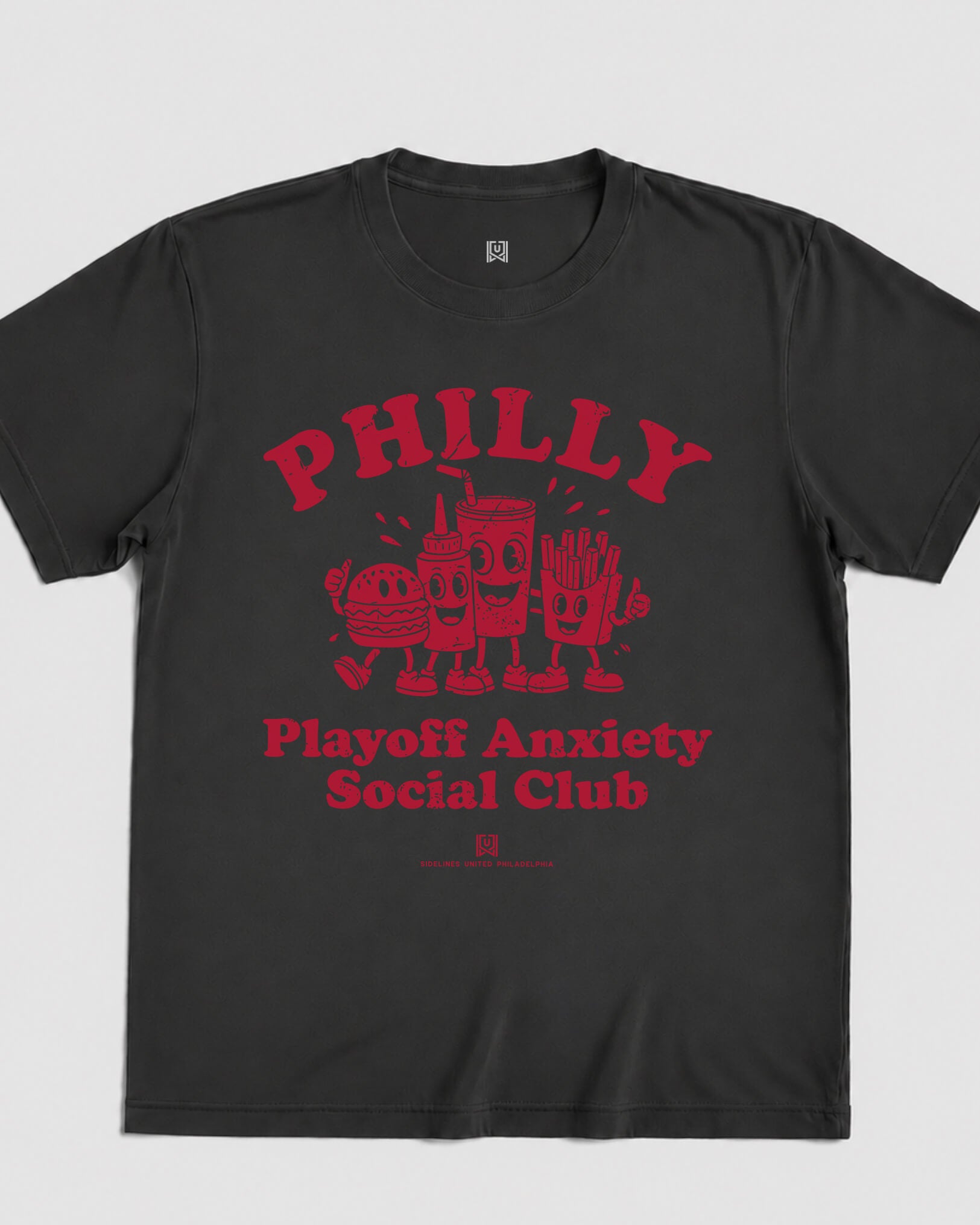 Philly Playoff Anxiety Friends Tee - Washed Black / Red - Flatlay