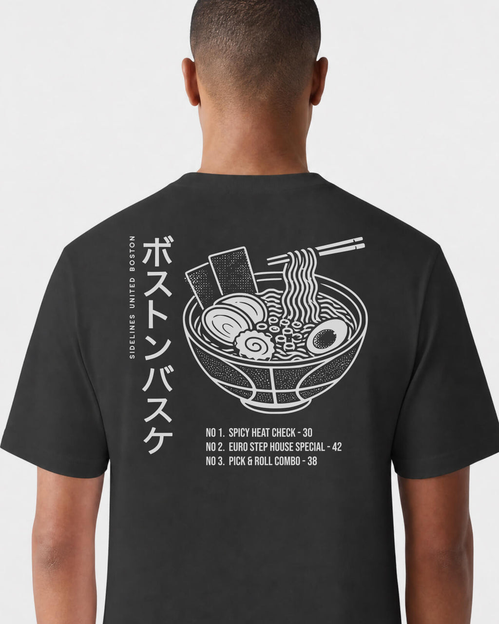BOS Ramen Tee - Washed Black / White - Flatlay