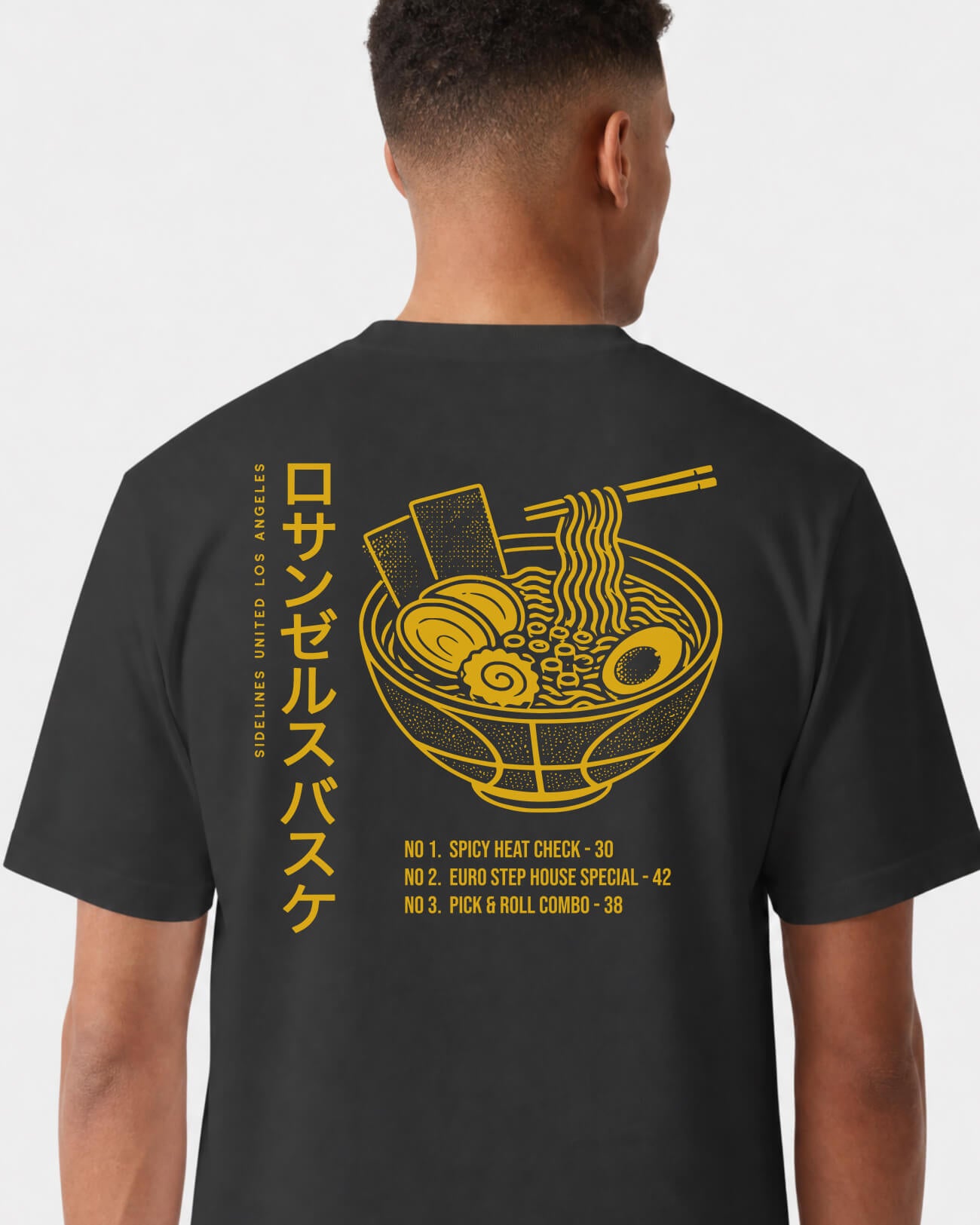 LA Ramen Tee - Washed Black / Gold - Flatlay