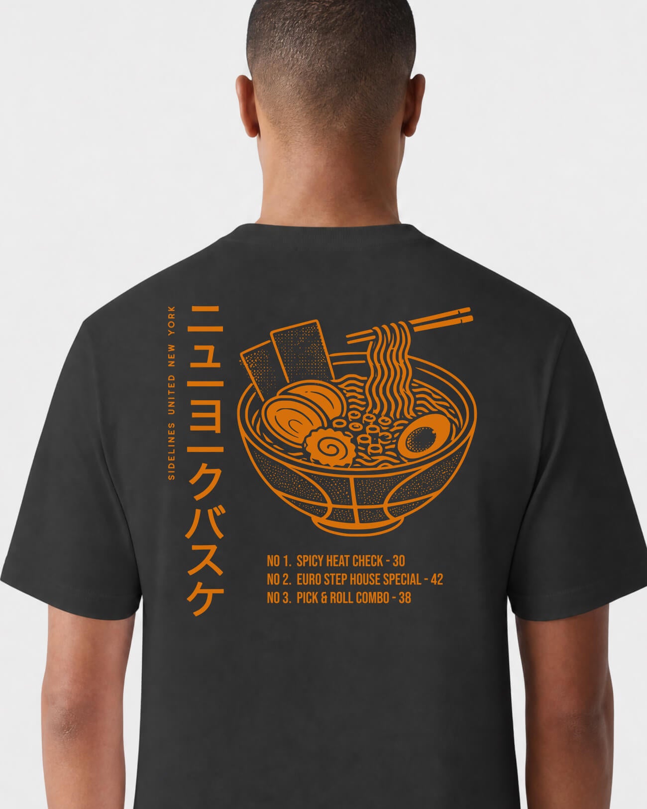 NY Ramen Tee - Washed Black / Orange - Flatlay