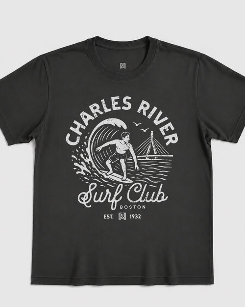 BOS Surf Club Tee - Washed Black / White - Flatlay