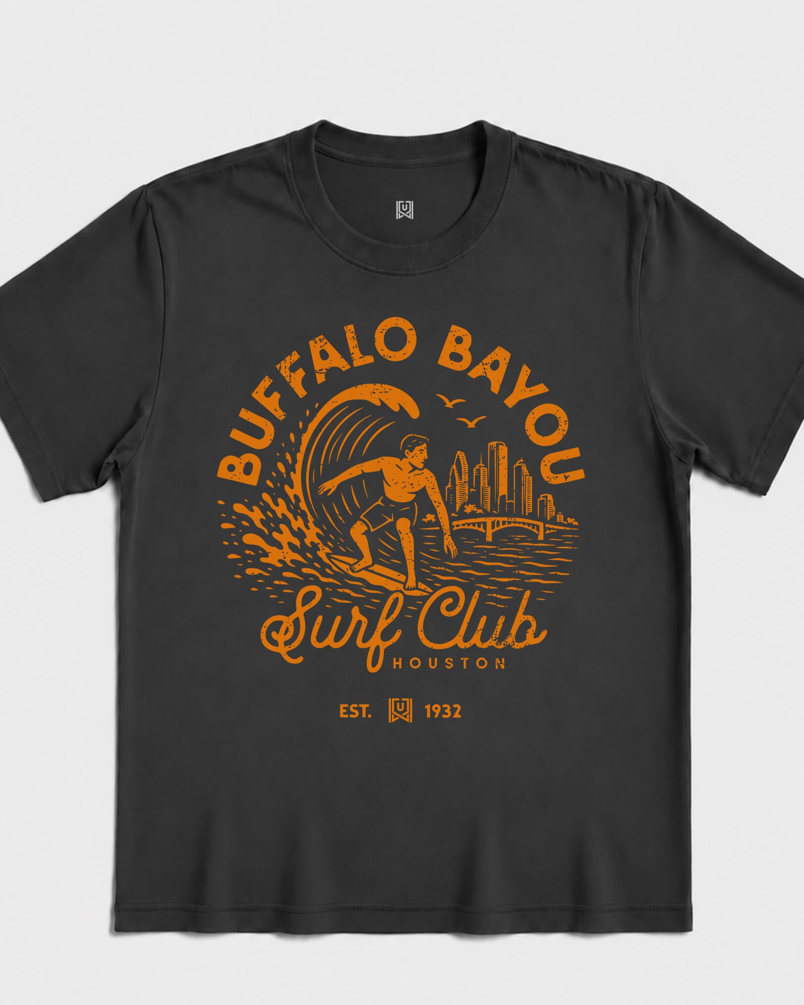 HOU Surf Club Tee - Washed Black / Orange - Flatlay