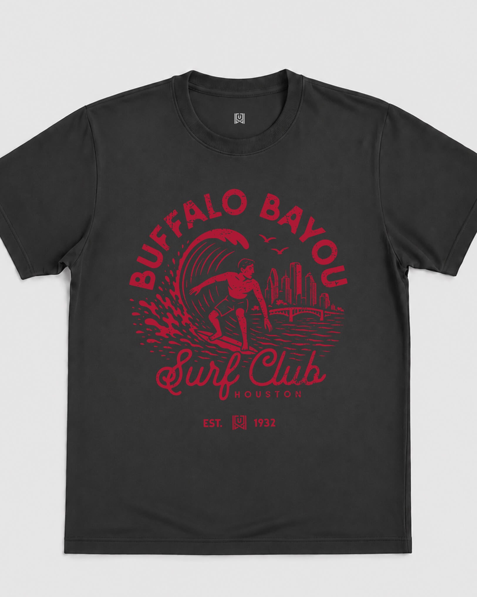 HOU Surf Club Tee - Washed Black / Red - Flatlay