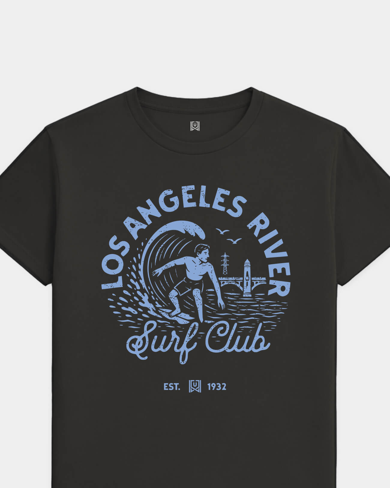 LA Surf Club Tee - Washed Black / Blue - Flatlay