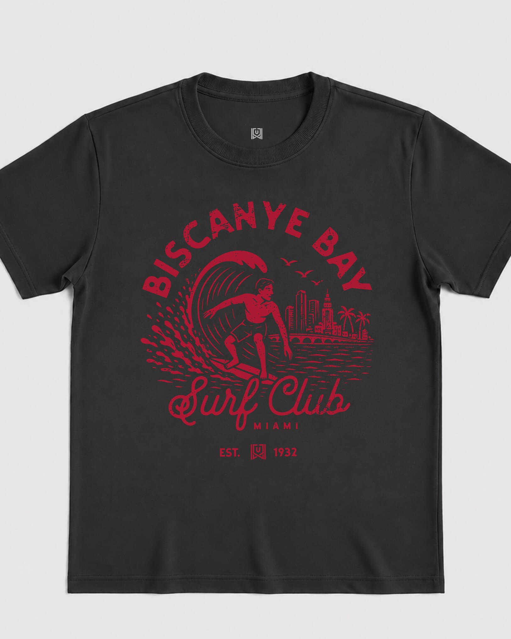 MIA Surf Club Tee - Washed Black / Red - Flatlay