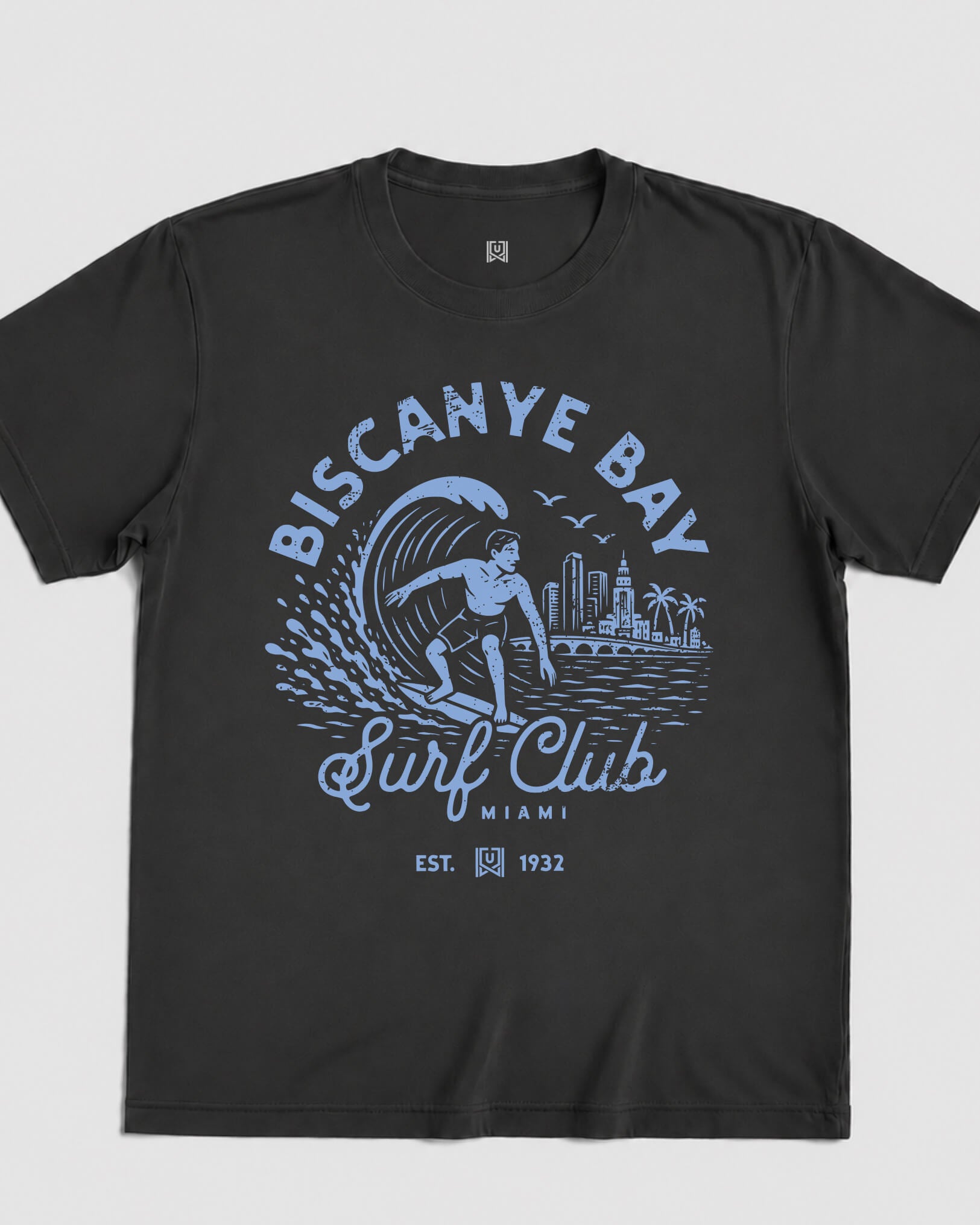 MIA Surf Club Tee - Washed Black / Blue - Flatlay