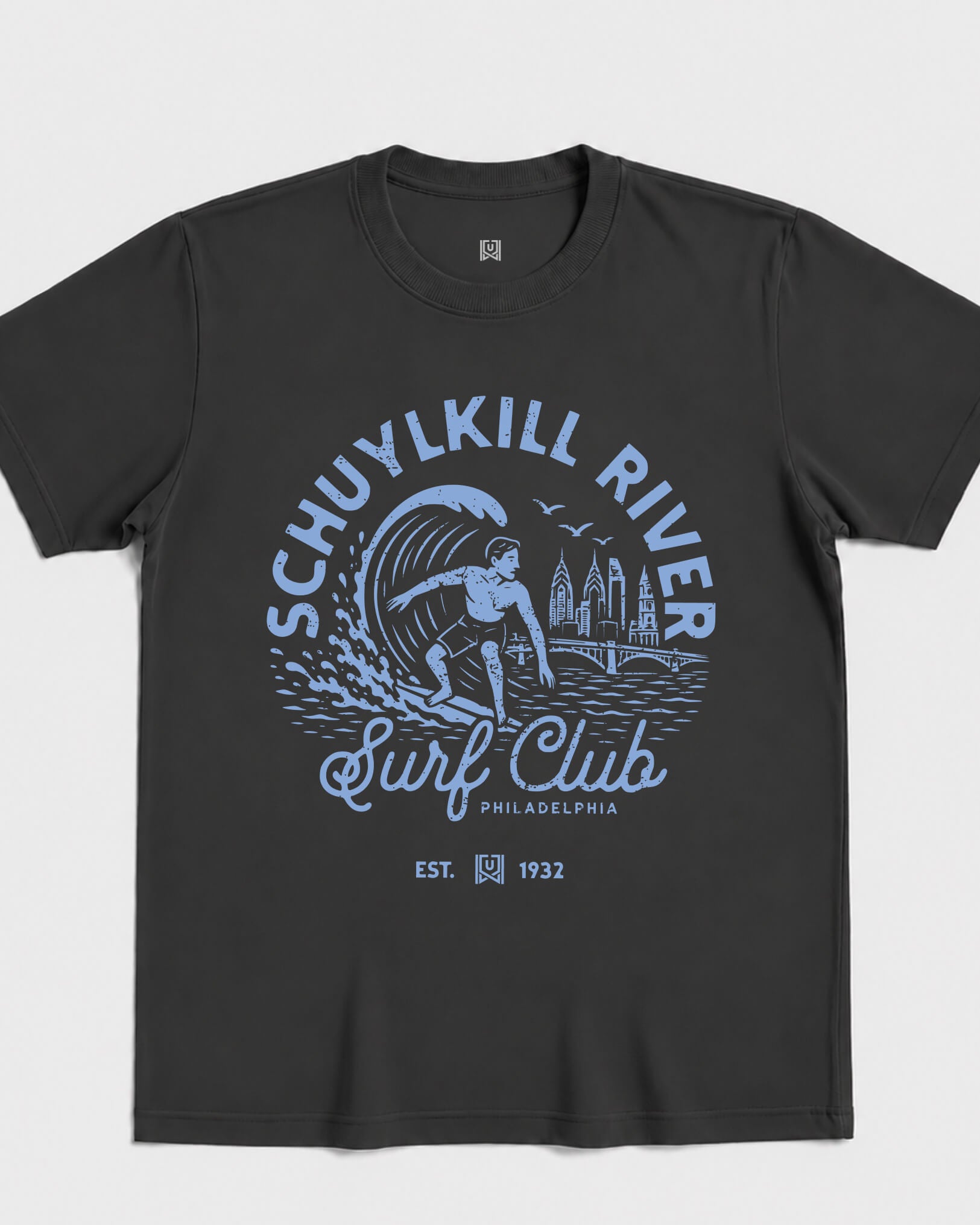 Philly Surf Club Tee - Washed Black / Blue - Flatlay