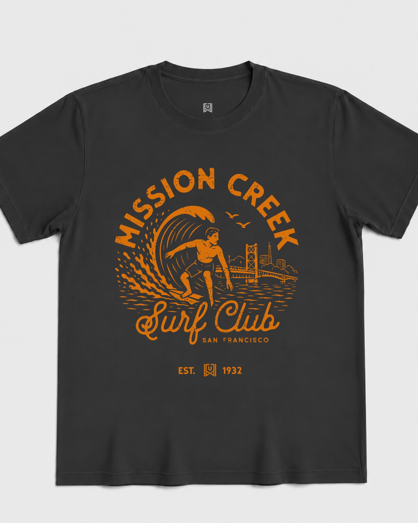 SF Surf Club Tee - Washed Black / Orange - Flatlay