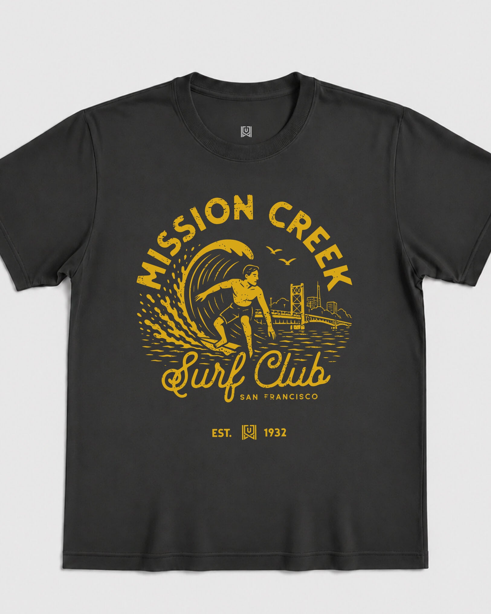 SF Surf Club Tee - Washed Black / Gold - Flatlay