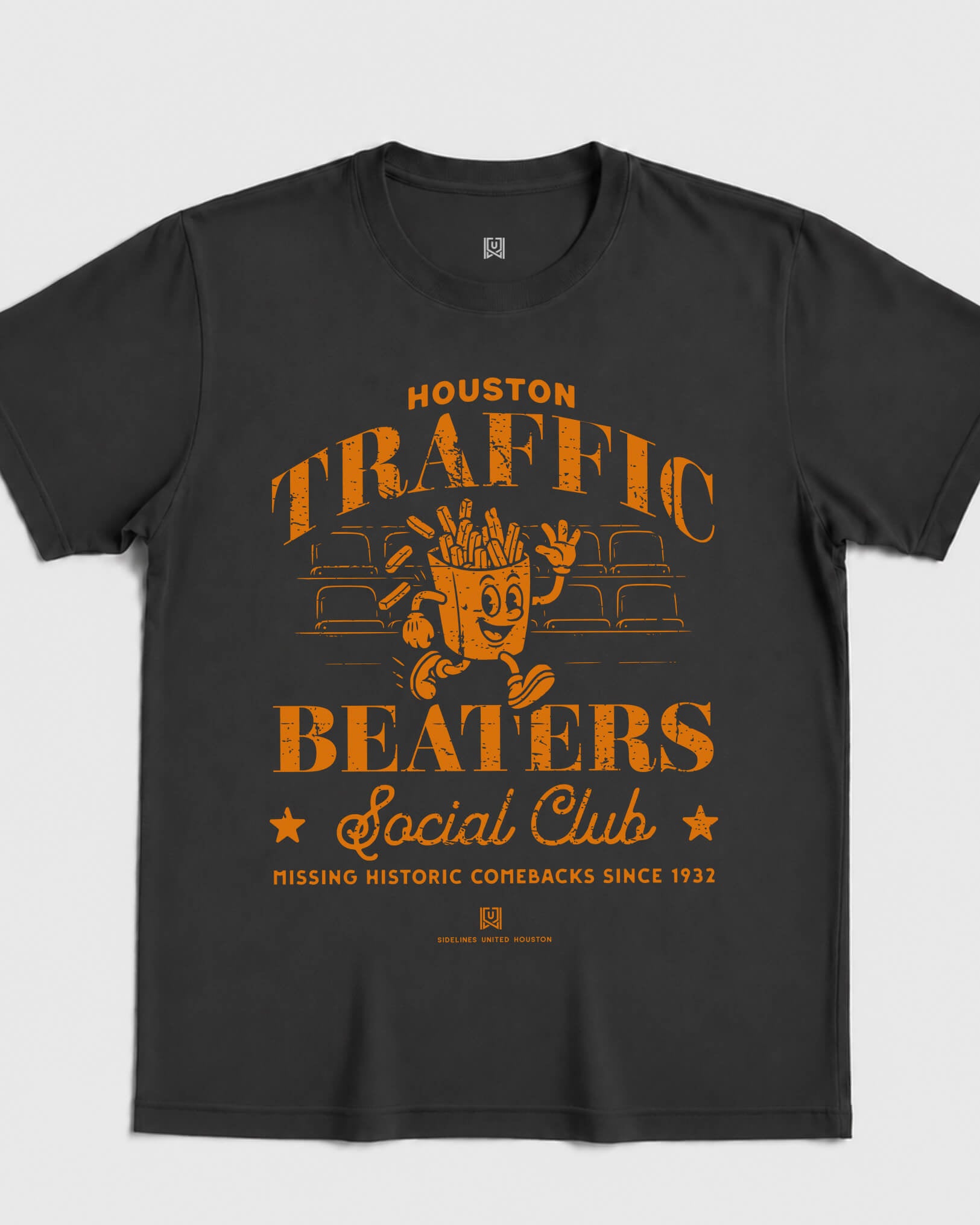 HOU Traffic Beaters Tee - Washed Black / Orange - Flatlay