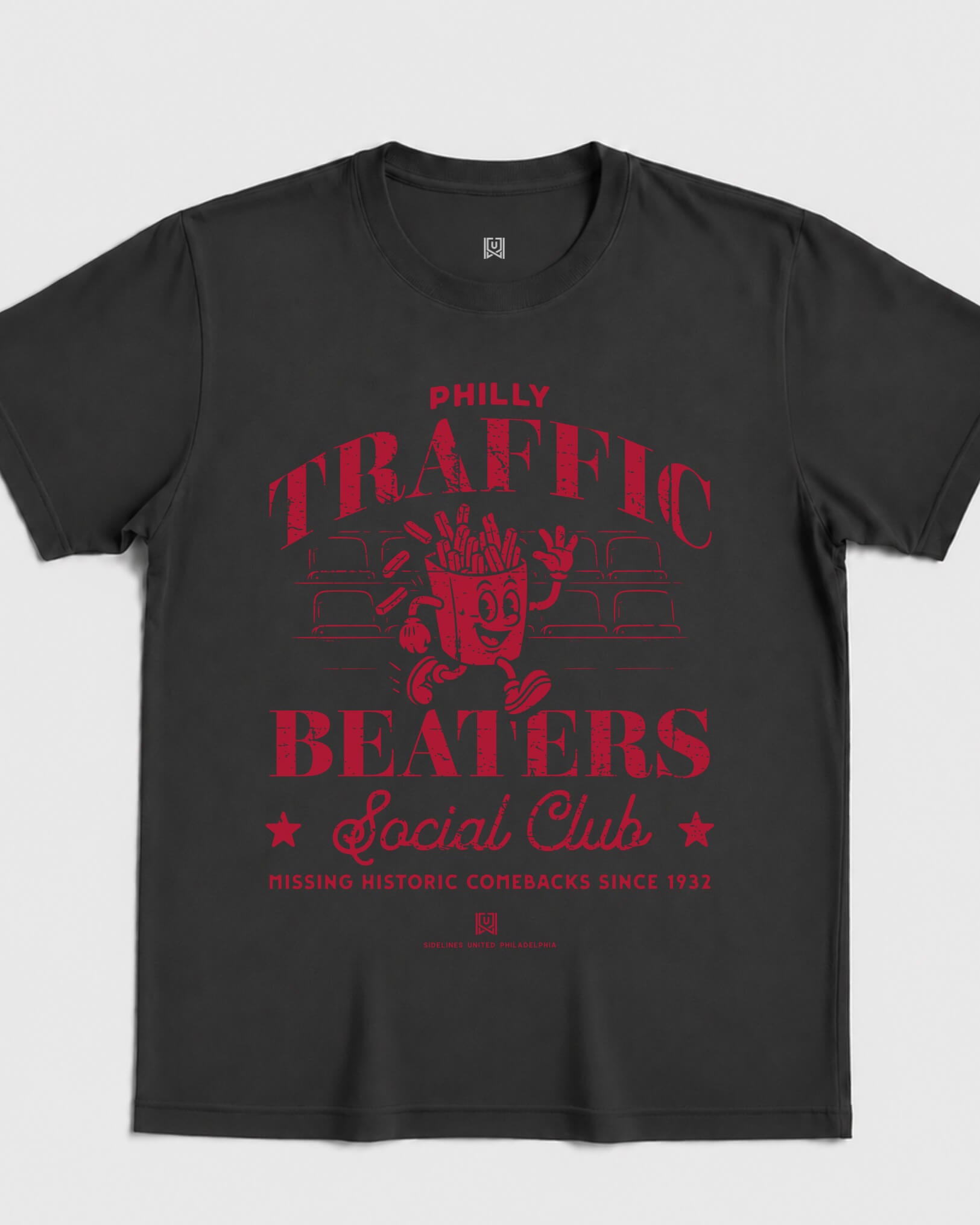 Philly Traffic Beaters Tee - Washed Black / Red - Flatlay