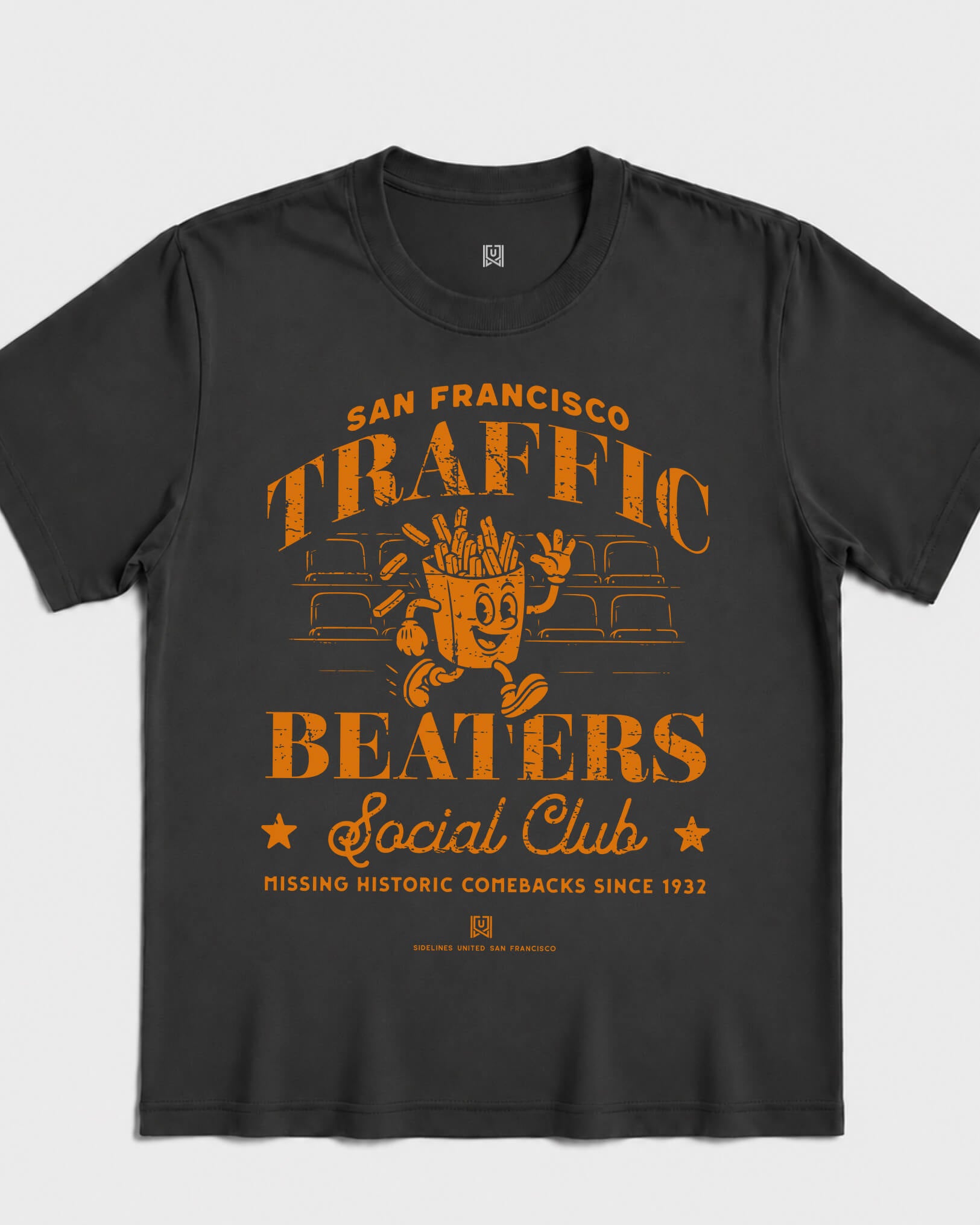 SF Traffic Beaters Tee - Washed Black / Orange - Flatlay