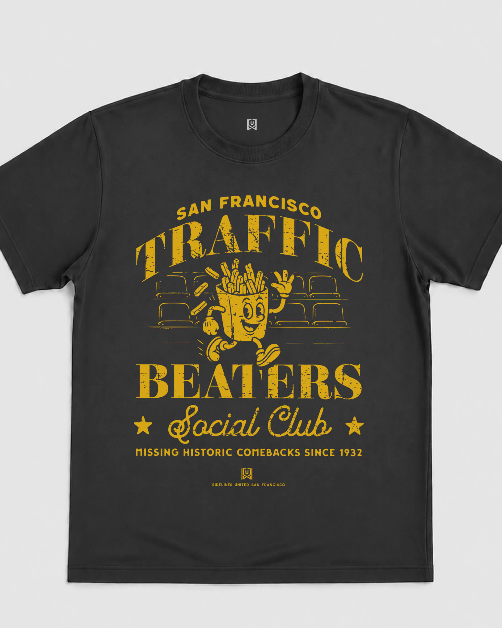 SF Traffic Beaters Tee - Washed Black / Gold - Flatlay