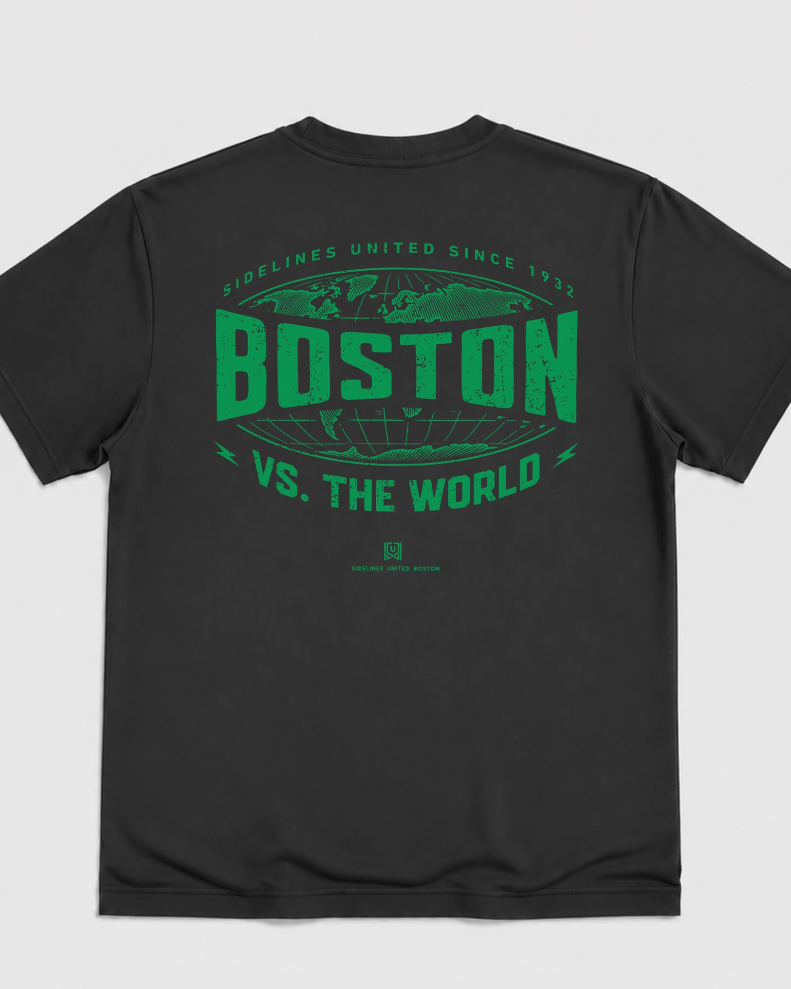 BOS VS the World Atlas Tee - Washed Black / Green - Flatlay