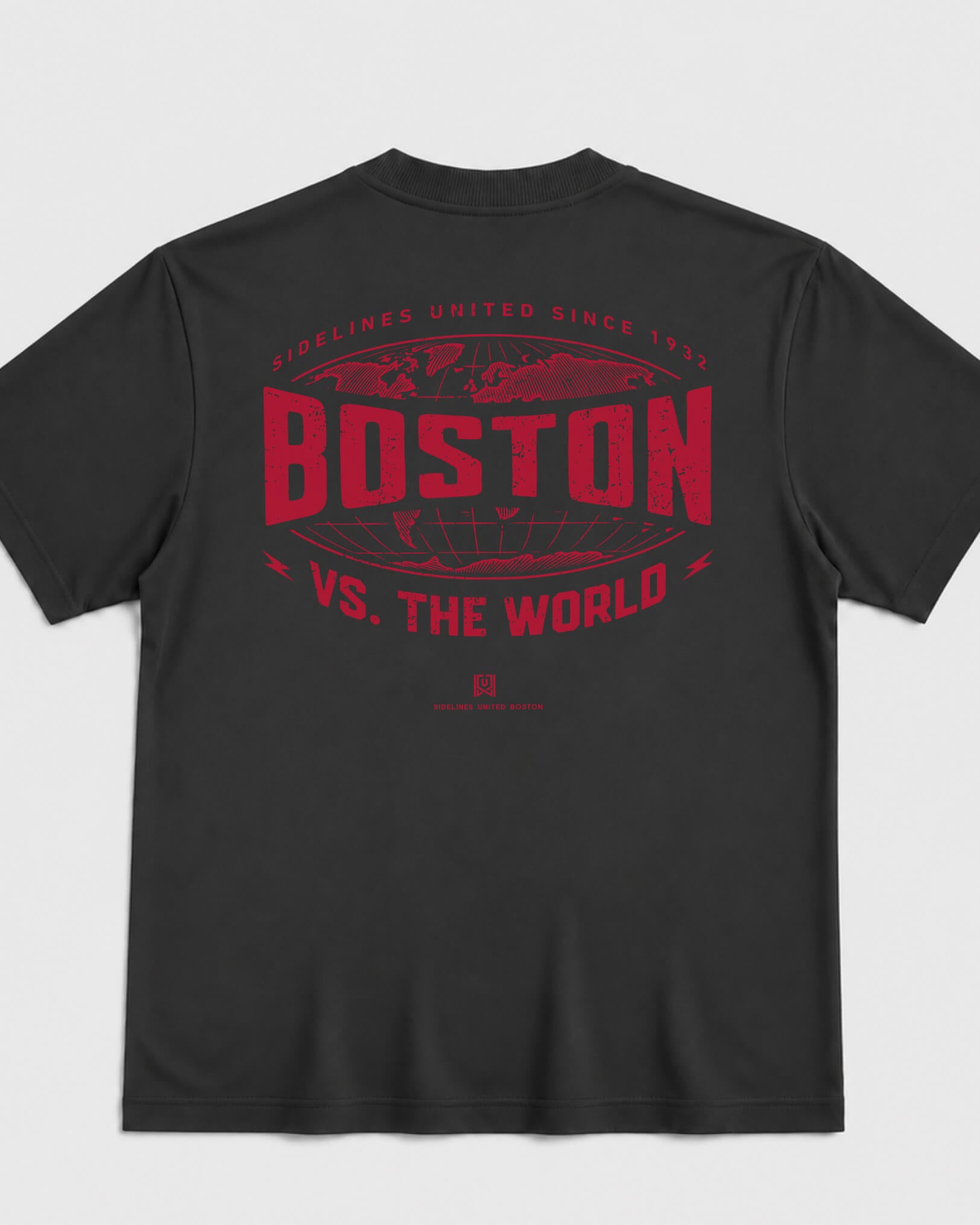 BOS VS the World Atlas Tee - Washed Black / Red - Flatlay