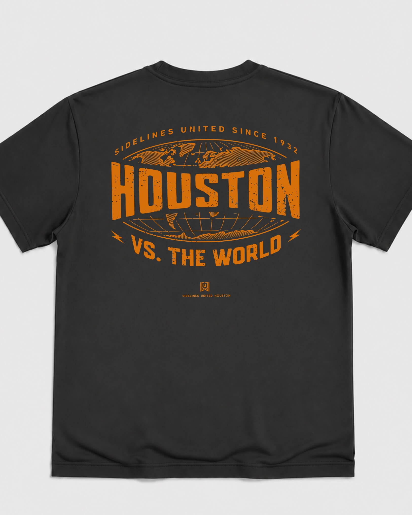 HOU VS the World Atlas Tee - Washed Black / Orange - Flatlay
