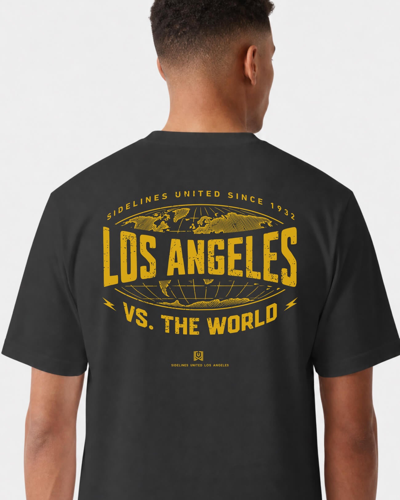 LA VS the World Atlas Tee - Washed Black / Gold - Flatlay