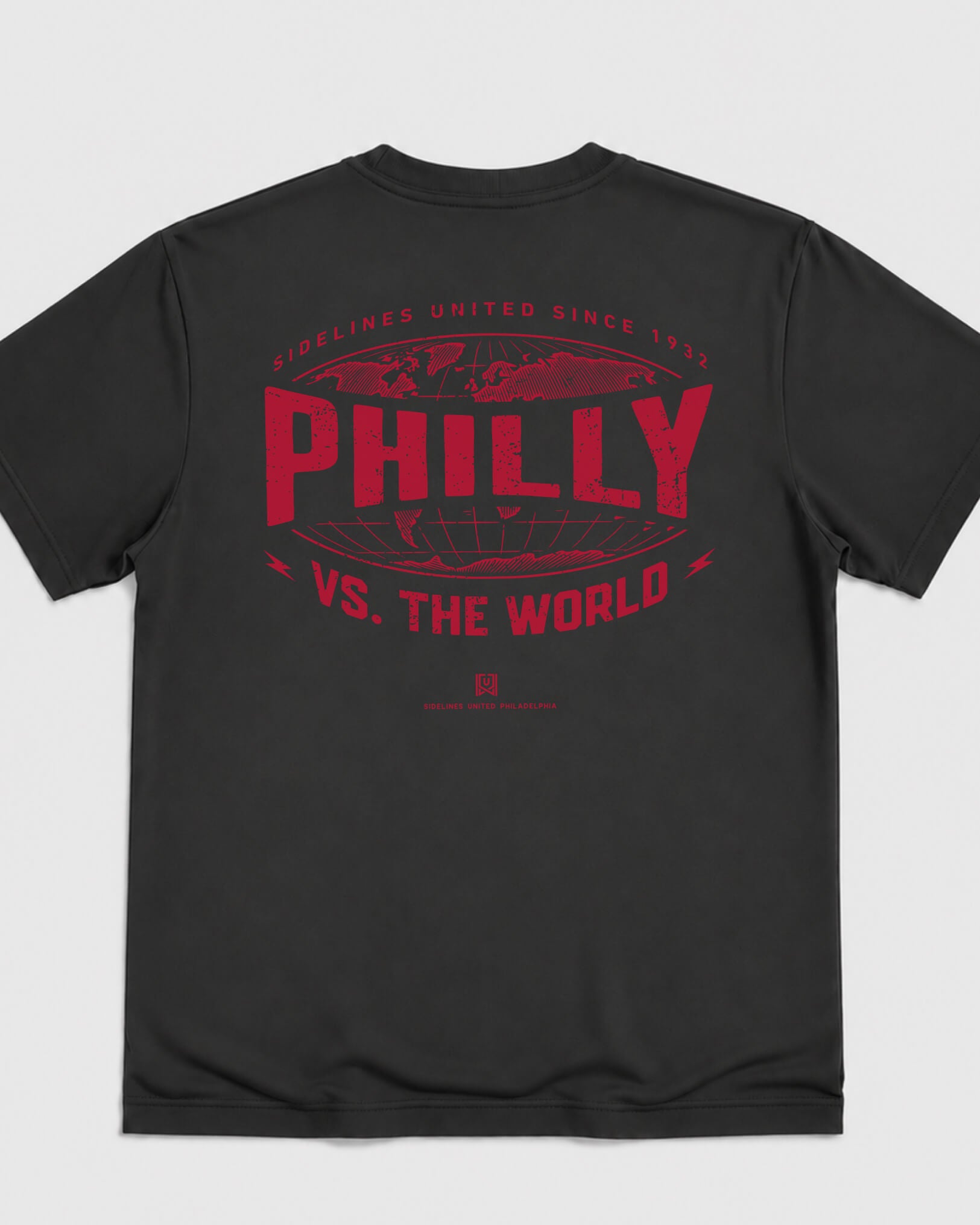 Philly VS the World Atlas Tee - Washed Black / Red - Flatlay