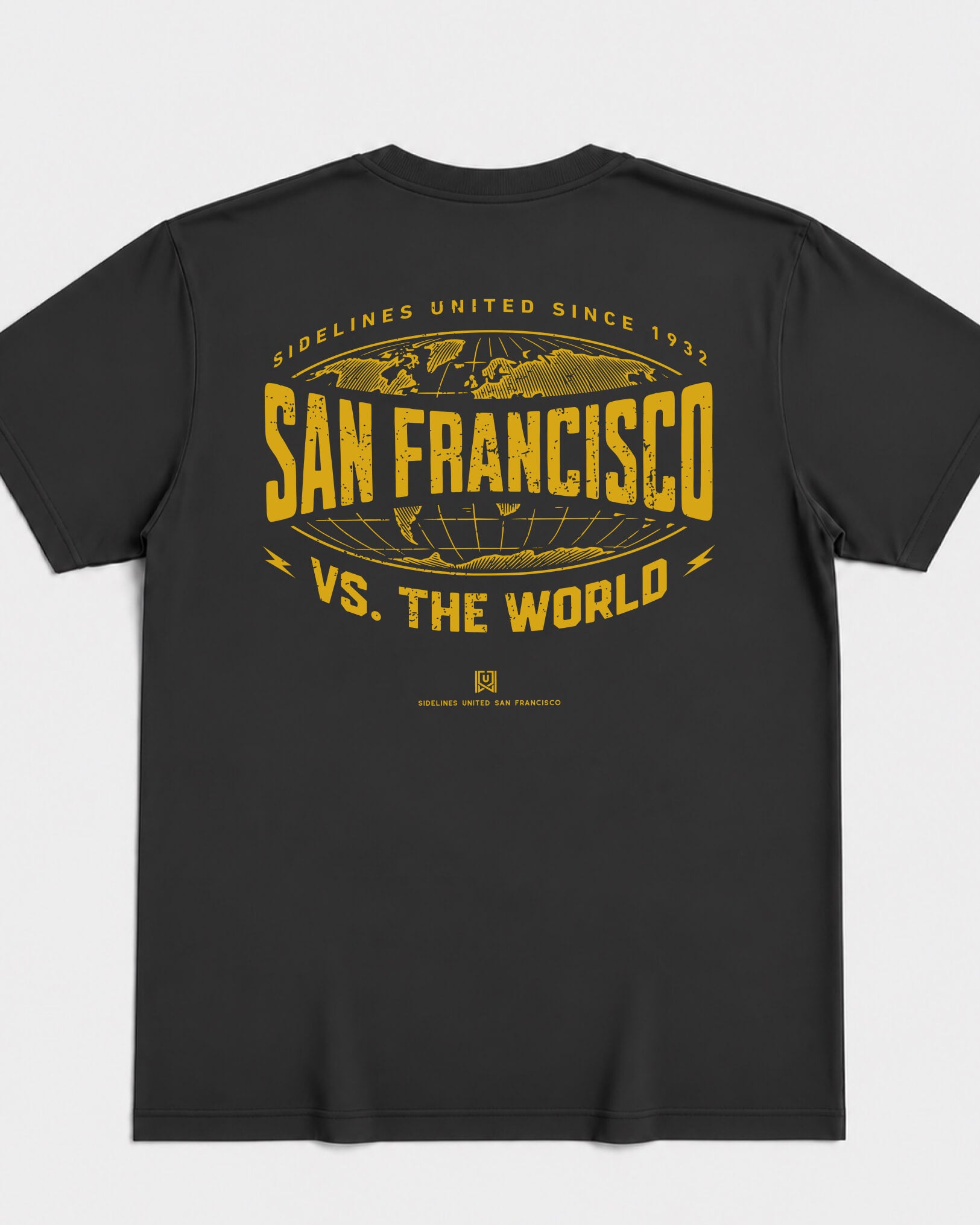 SF VS the World Atlas Tee - Washed Black / Gold - Flatlay