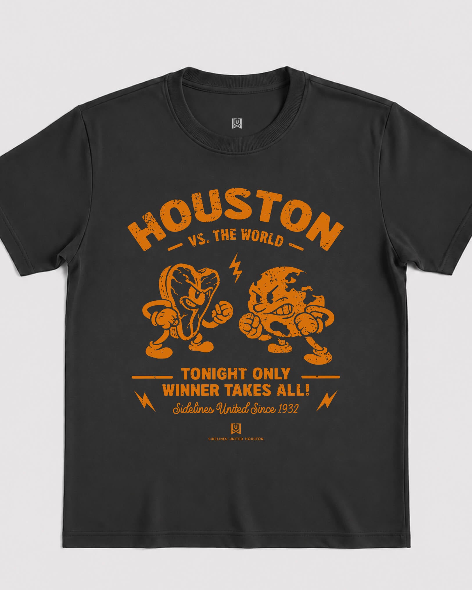 HOU VS the World Clash Tee - Washed Black / Orange - Flatlay