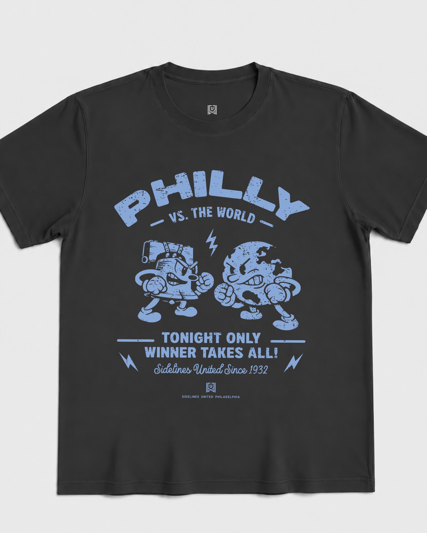 Philly VS the World Clash Tee - Washed Black / Blue - Flatlay