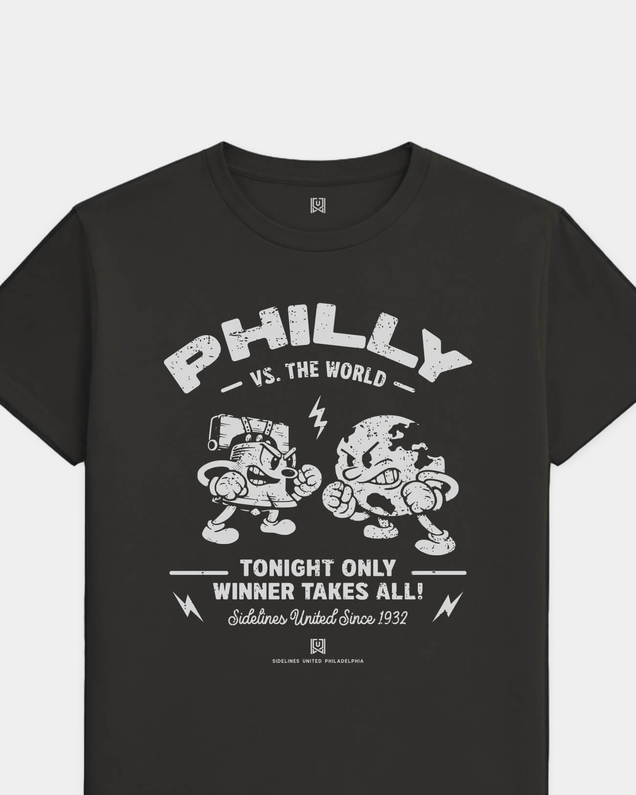 Philly VS the World Clash Tee - Washed Black / White - Flatlay