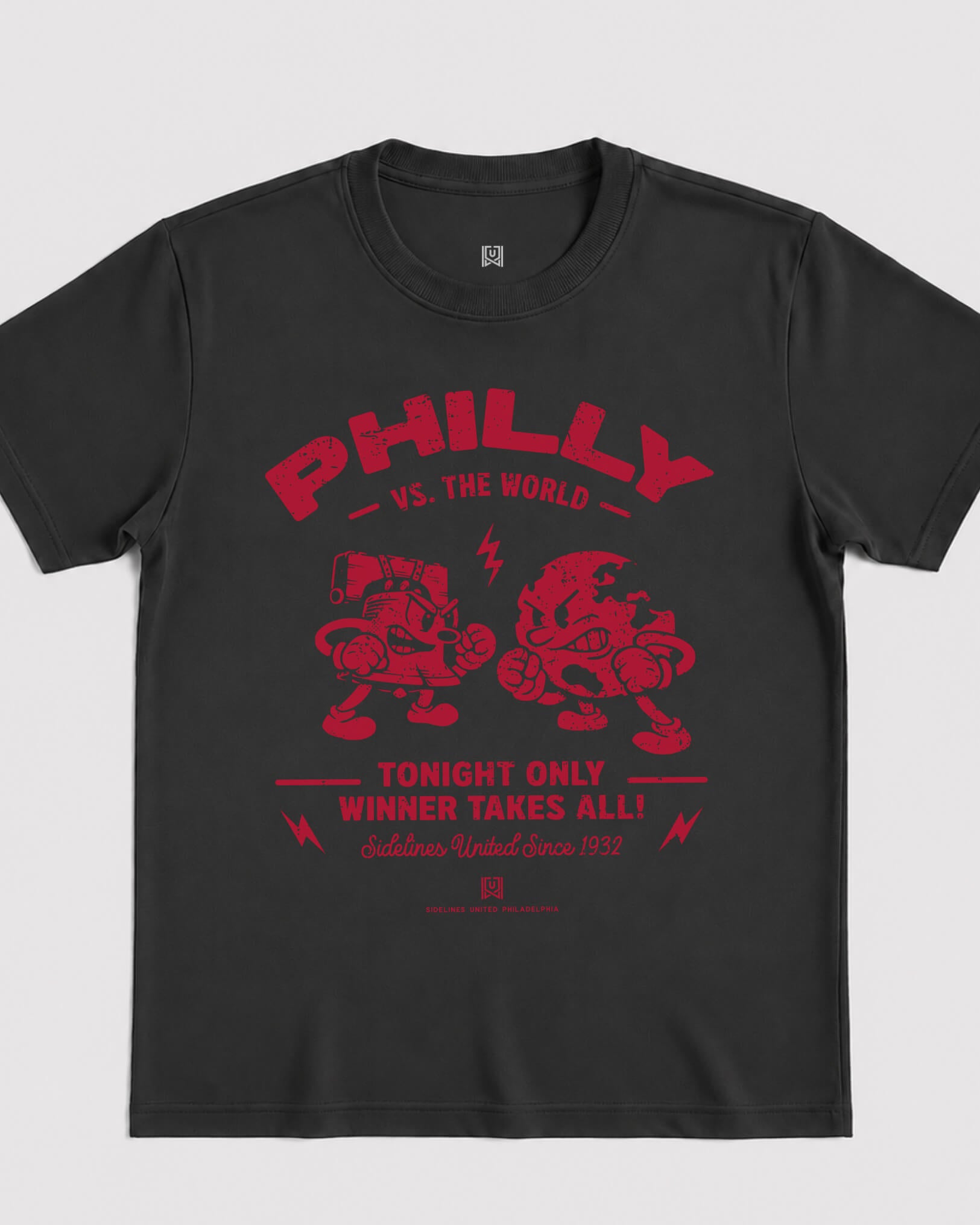 Philly VS the World Clash Tee - Washed Black / Red - Flatlay