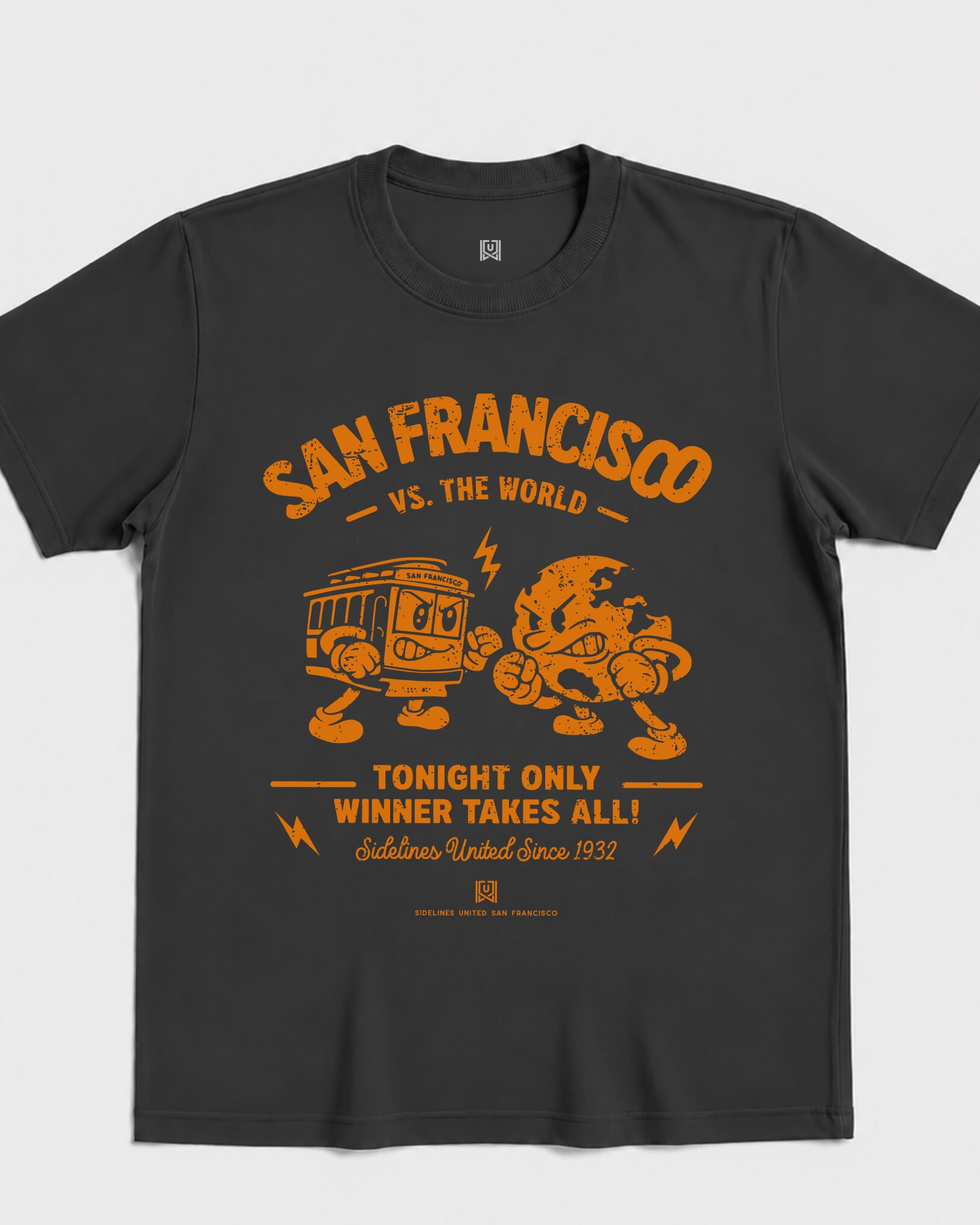 SF VS the World Clash Tee - Washed Black / Orange - Flatlay