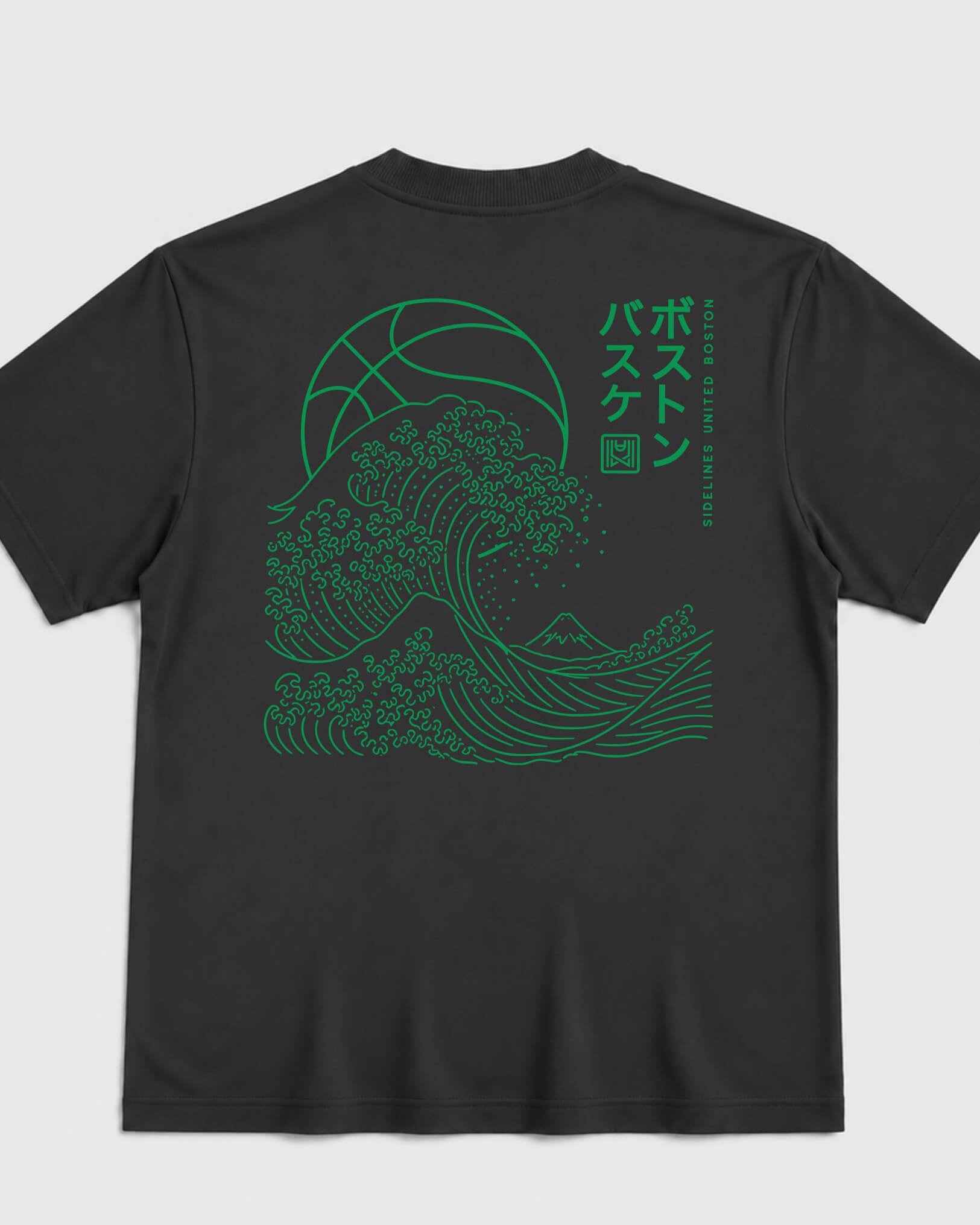 BOS Wave Tee - Washed Black / Green - Flatlay