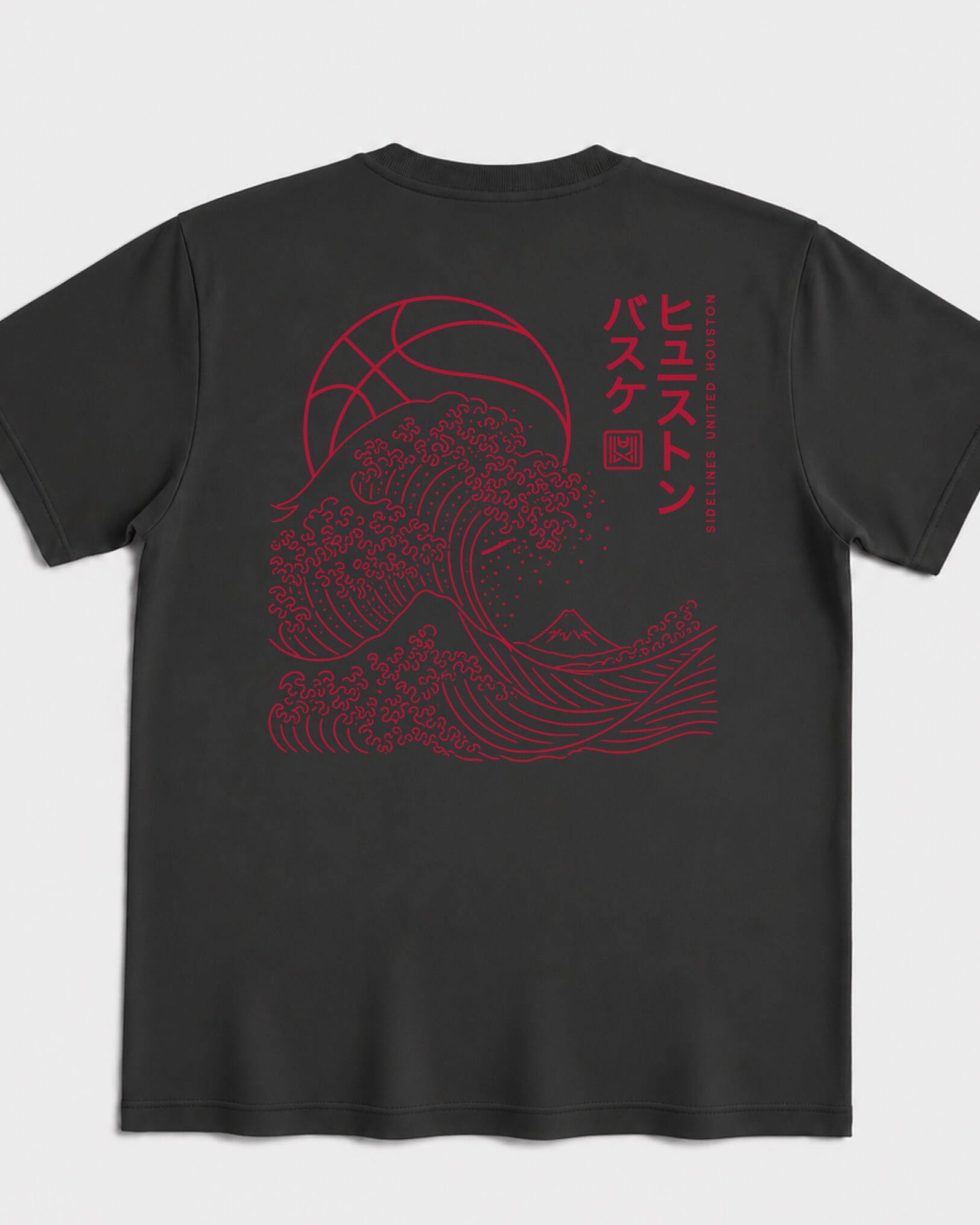 HOU Wave Tee - Washed Black / Red - Flatlay