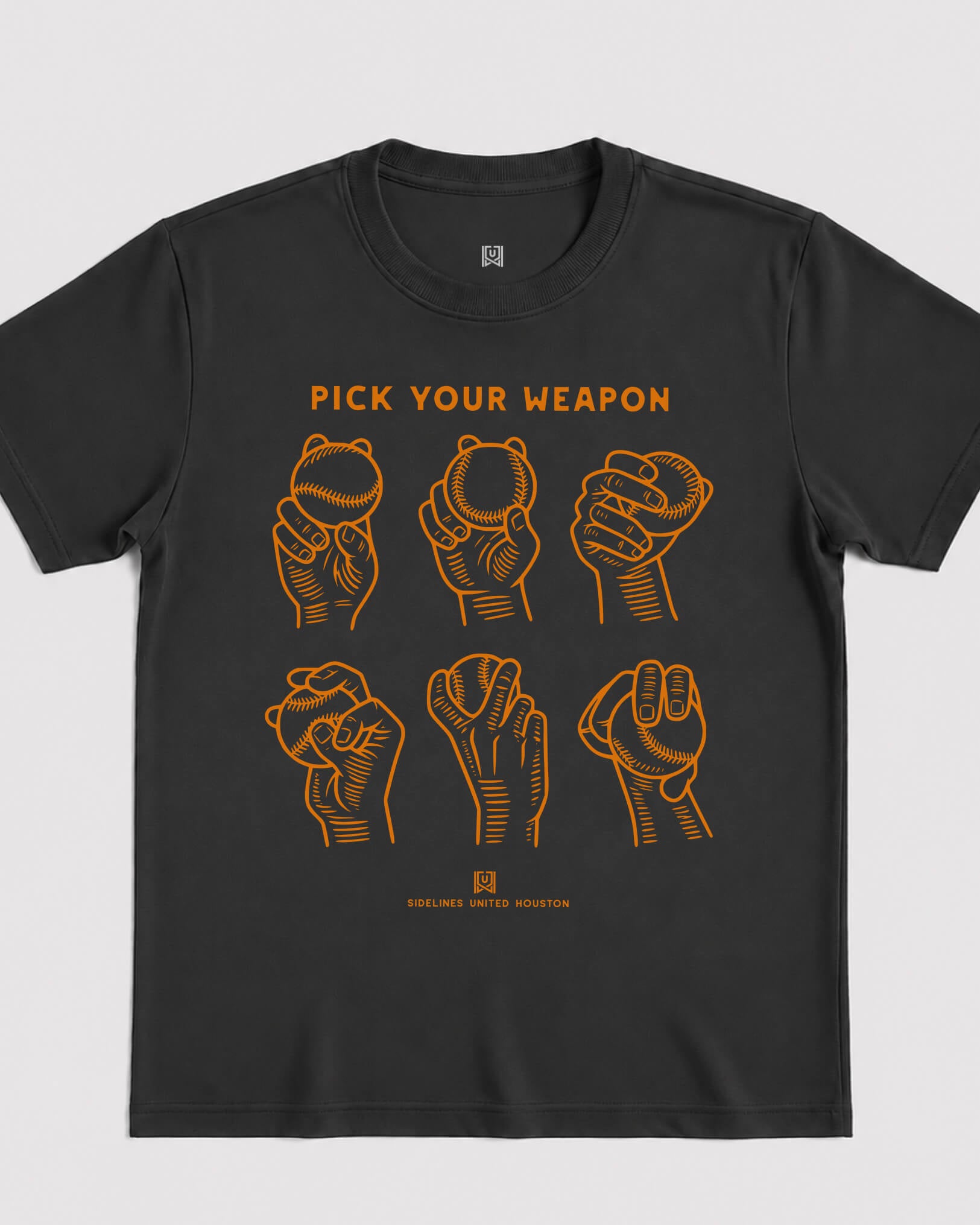 HOU Weapons Tee - Washed Black / Orange - Flatlay