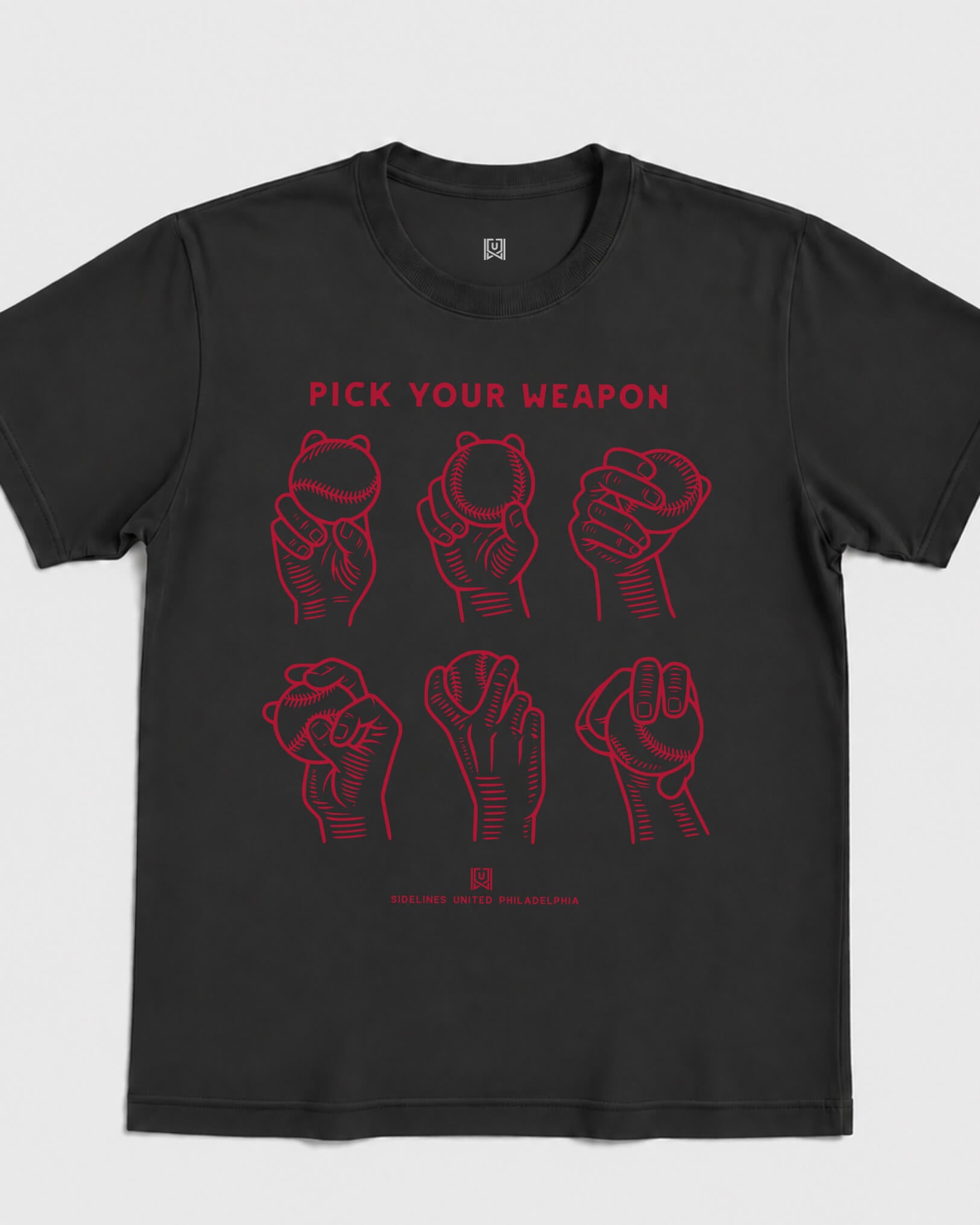 Philly Weapons Tee - Washed Black / Red - Flatlay