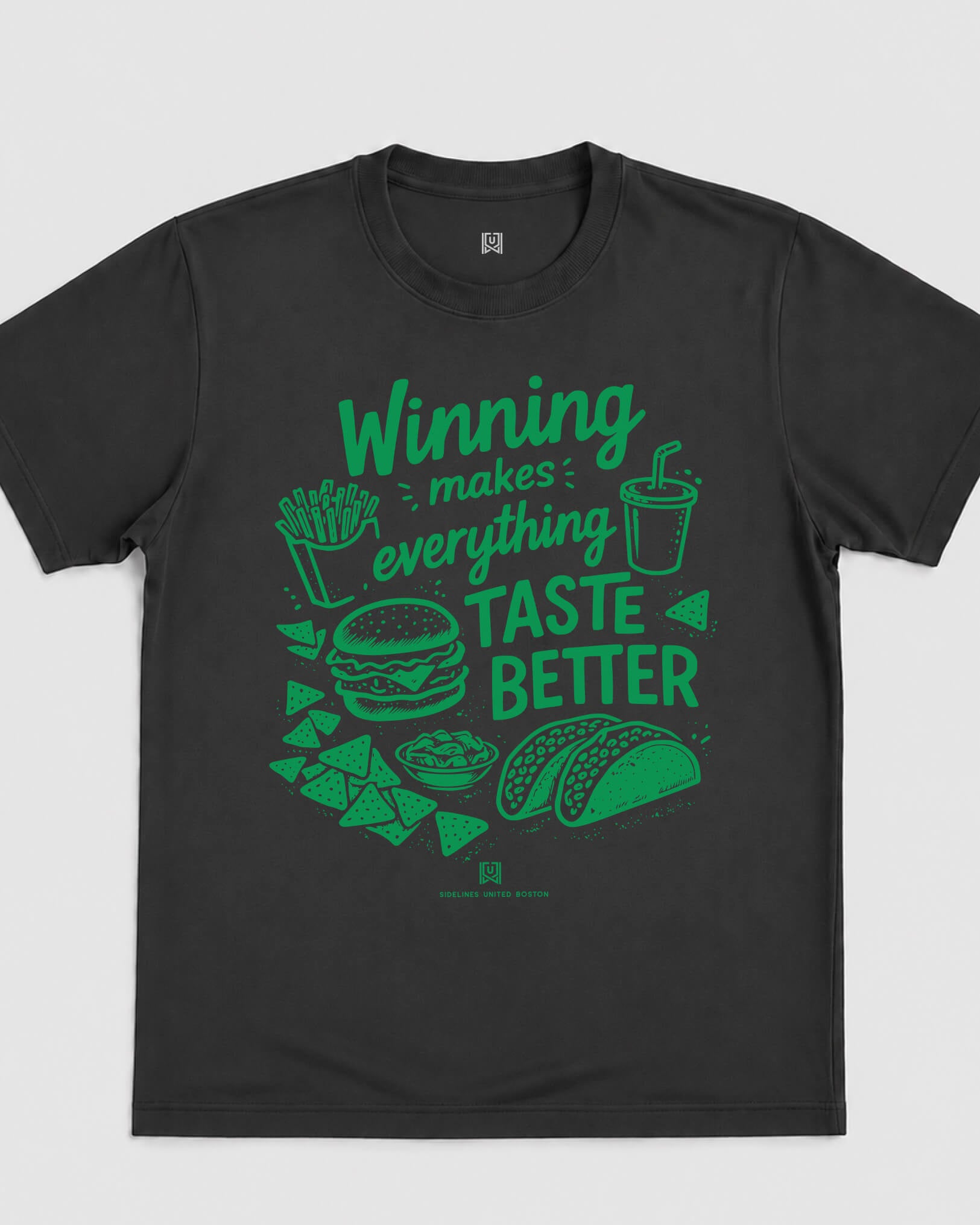 BOS Winning Tastes Better Tee - Washed Black / Green - Flatlay