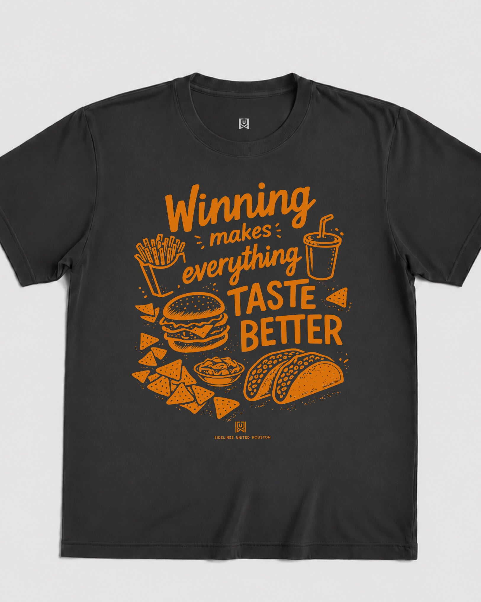 HOU Winning Tastes Better Tee - Washed Black / Orange - Flatlay