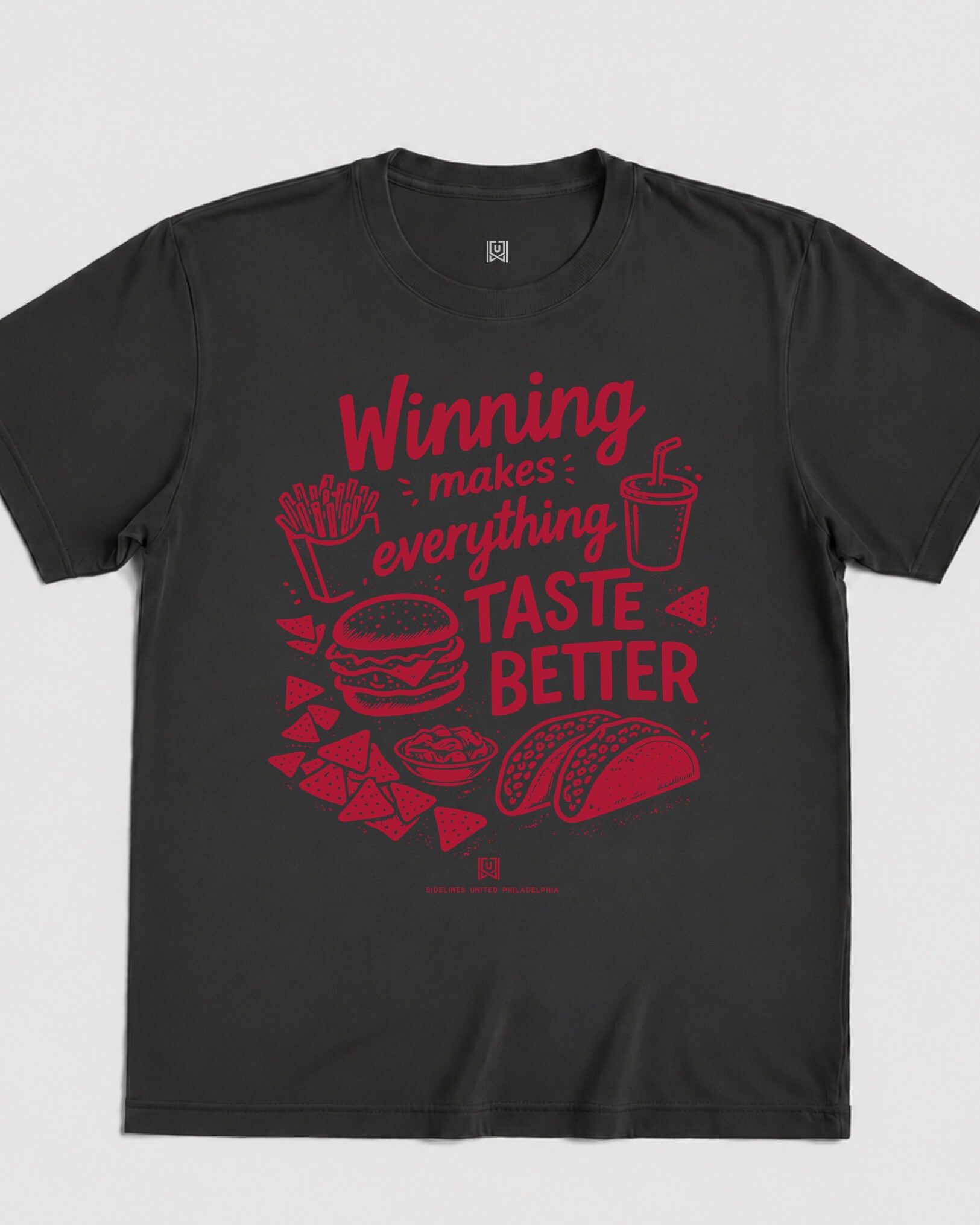 Philly Winning Tastes Better Tee - Washed Black / Red - Flatlay