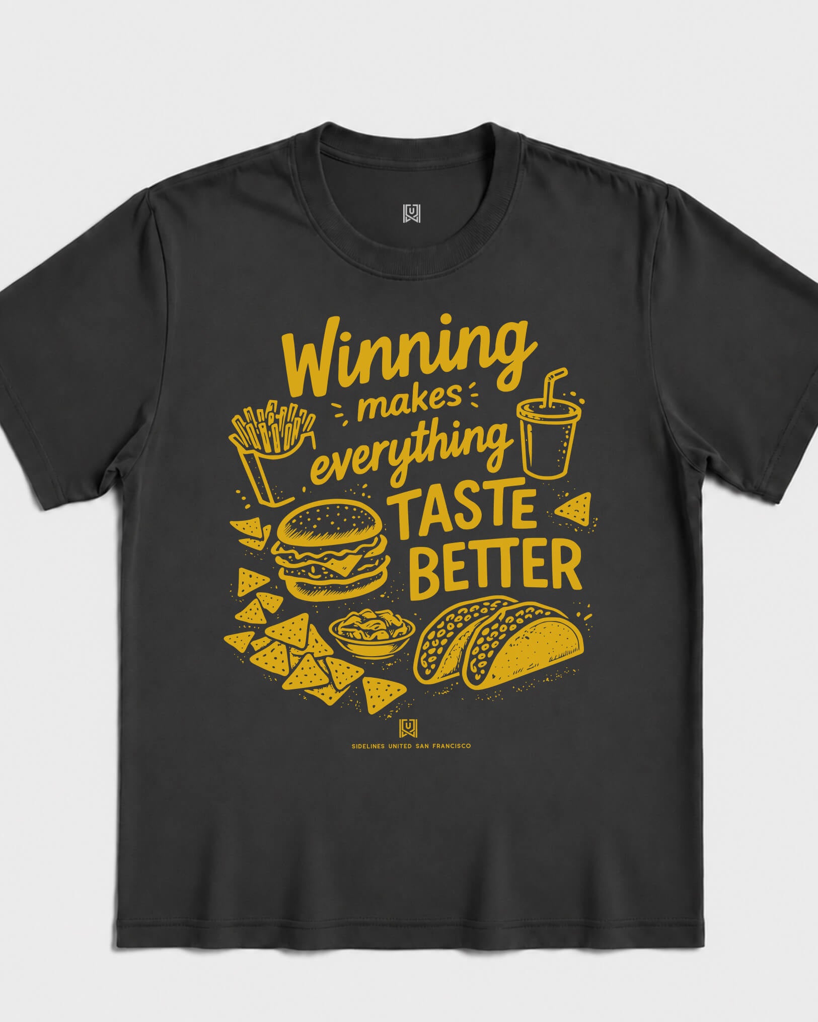 SF Winning Tastes Better Tee - Washed Black / Gold - Flatlay