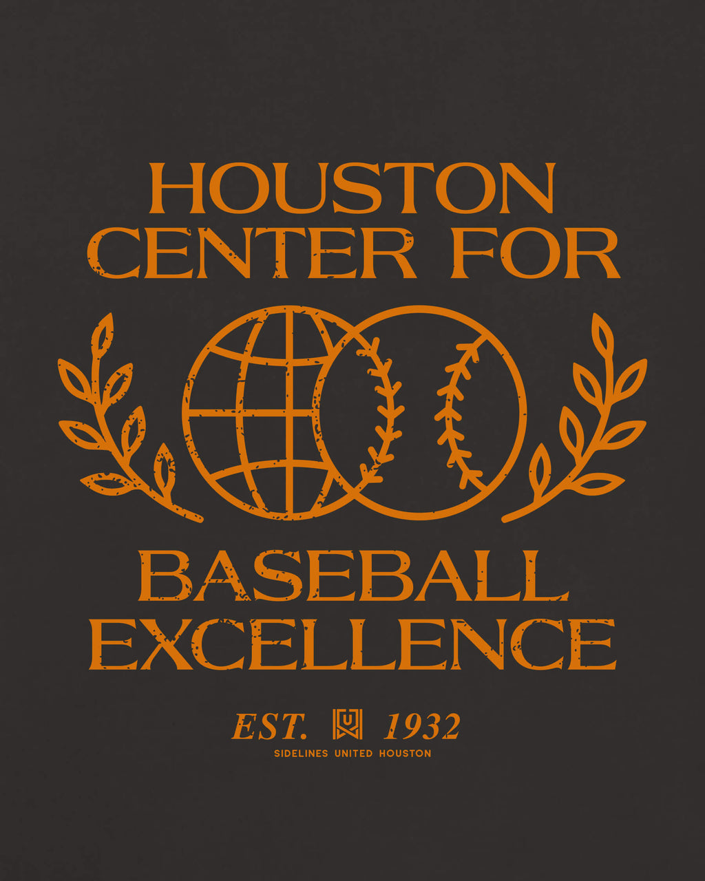 HOU Baseball Excellence Tee - Washed Black / Orange - Zoom