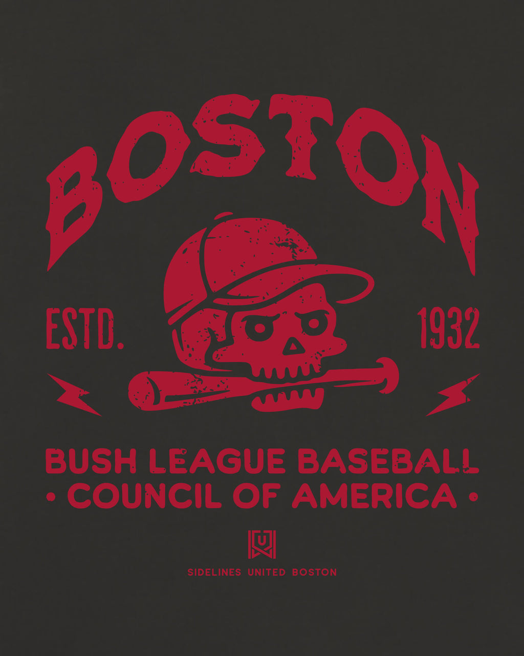 BOS Bush League BSBL Tee - Washed Black / Red - Zoom