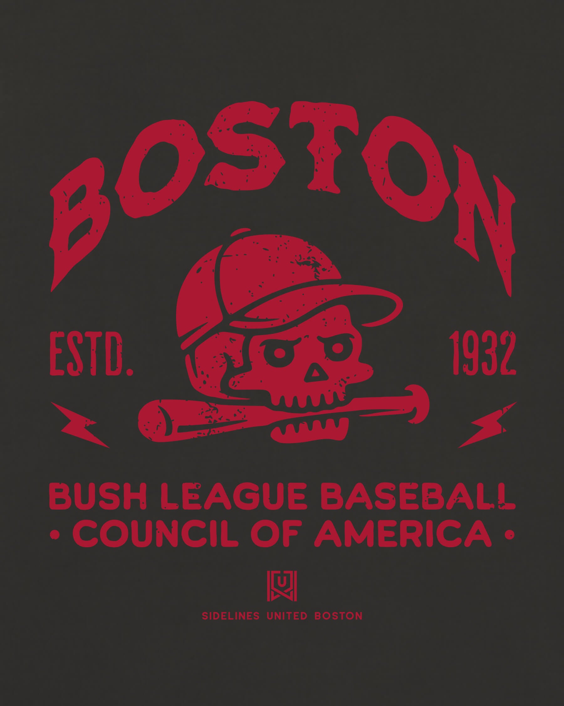 BOS Bush League BSBL Tee - Washed Black / Red - Zoom