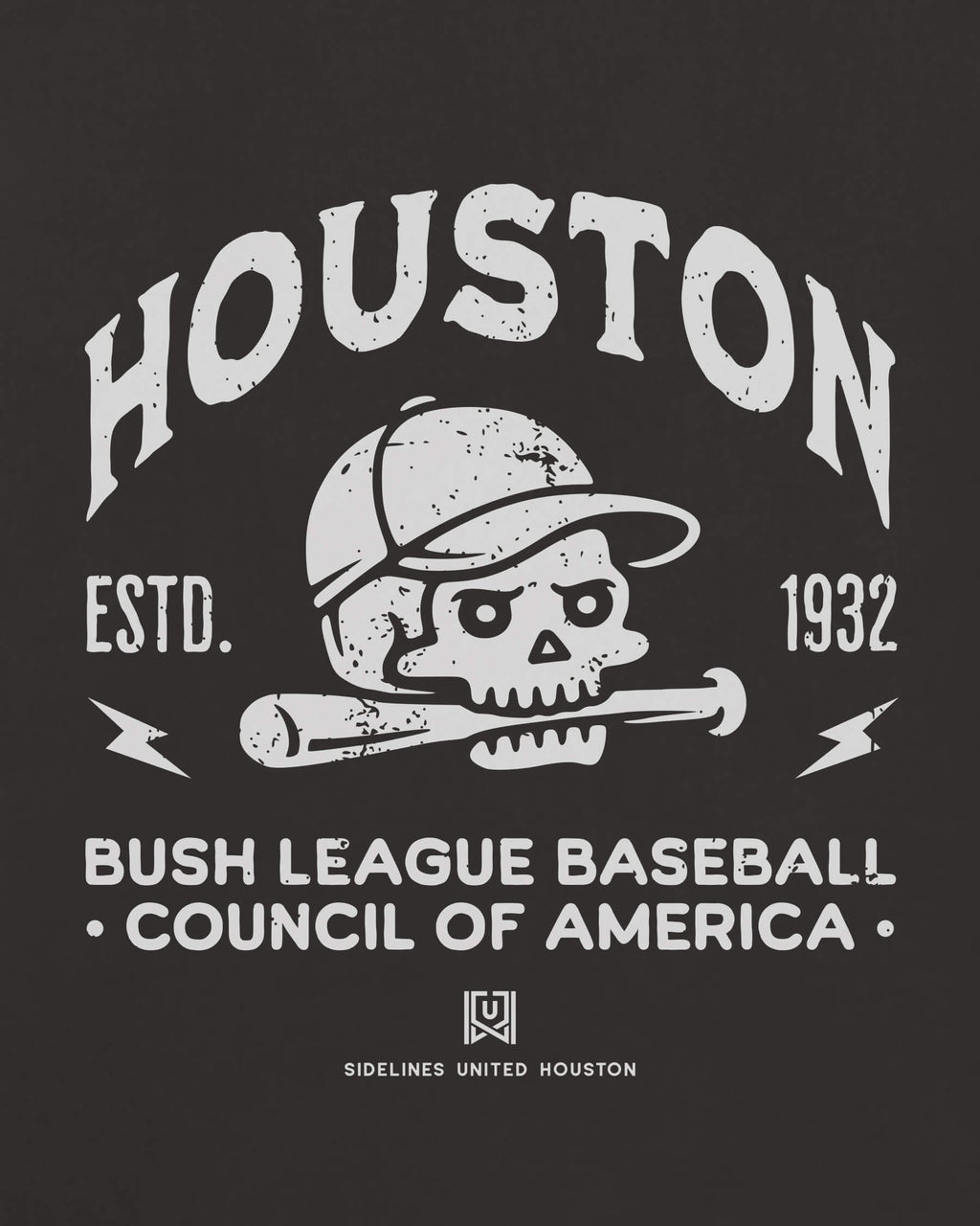 HOU Bush League BSBL Tee - Washed Black / White - Zoom