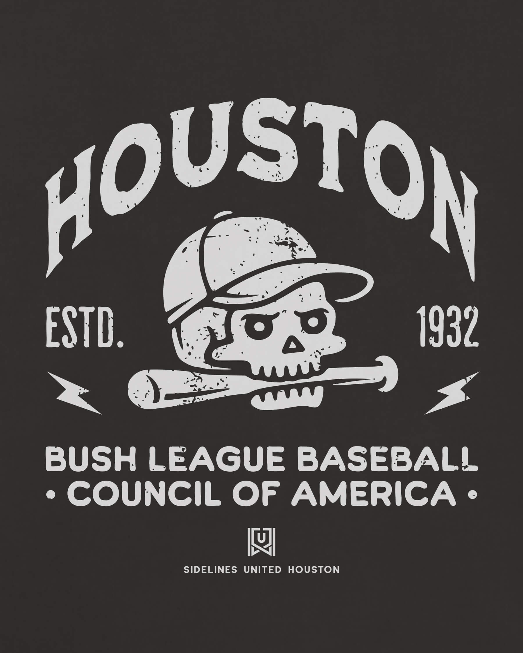 HOU Bush League BSBL Tee - Washed Black / White - Zoom