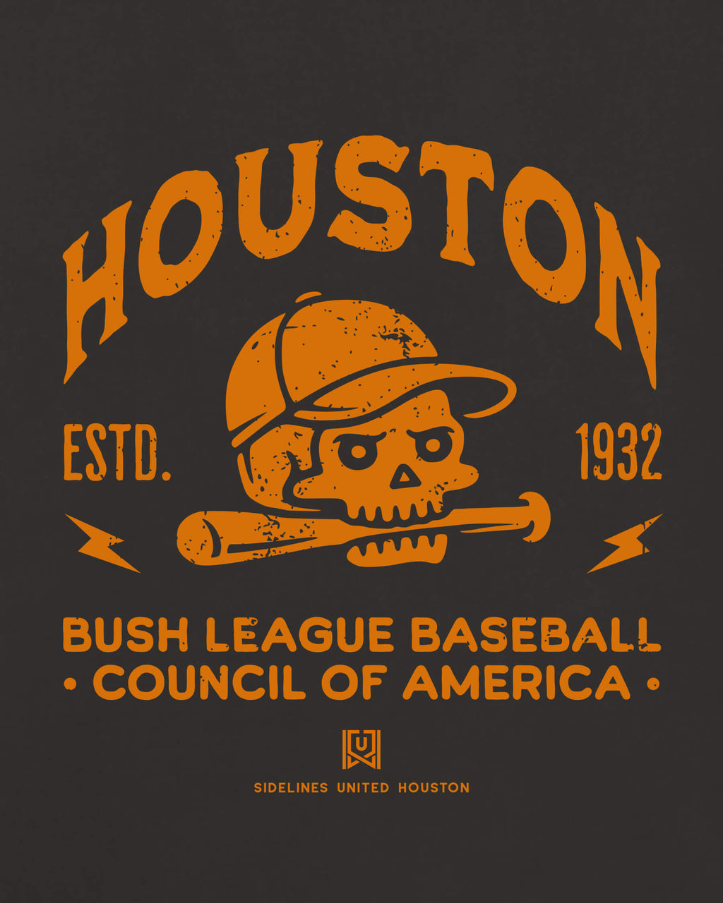 HOU Bush League BSBL Tee - Washed Black / Orange - Zoom