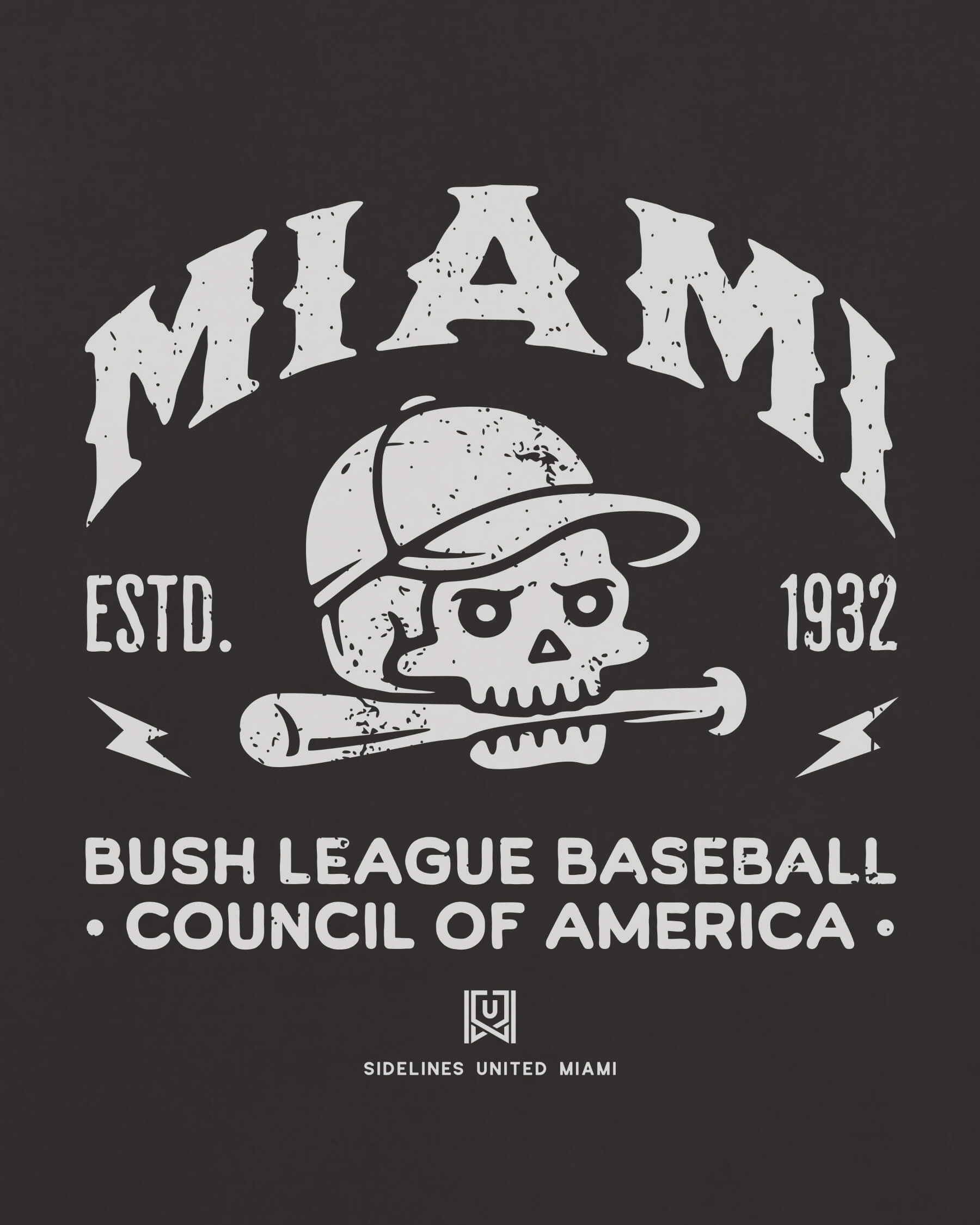 MIA Bush League BSBL Tee - Washed Black / White - Zoom
