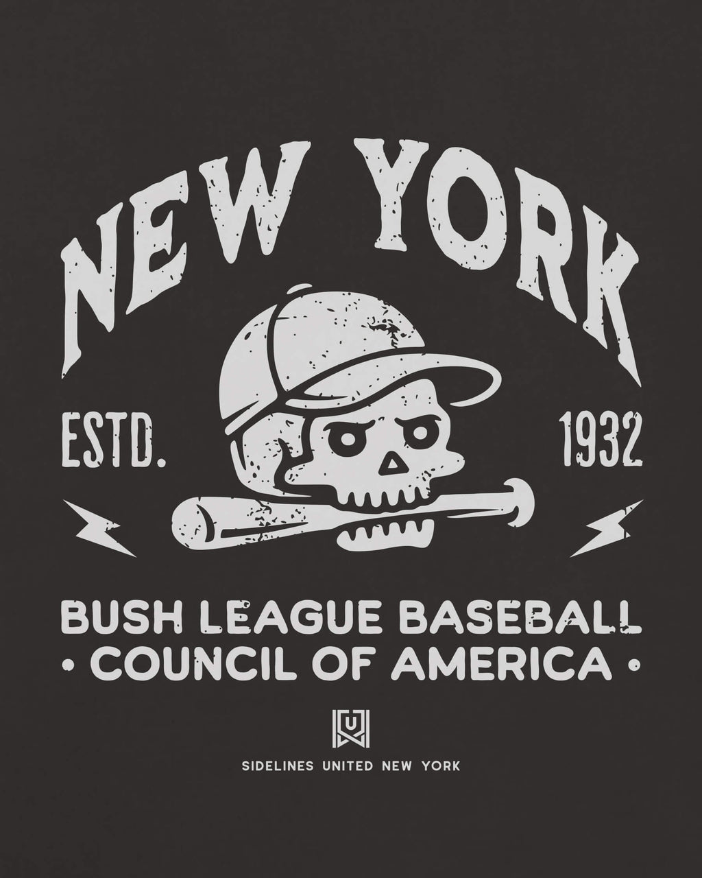 NY Bush League BSBL Tee - Washed Black / White - Zoom