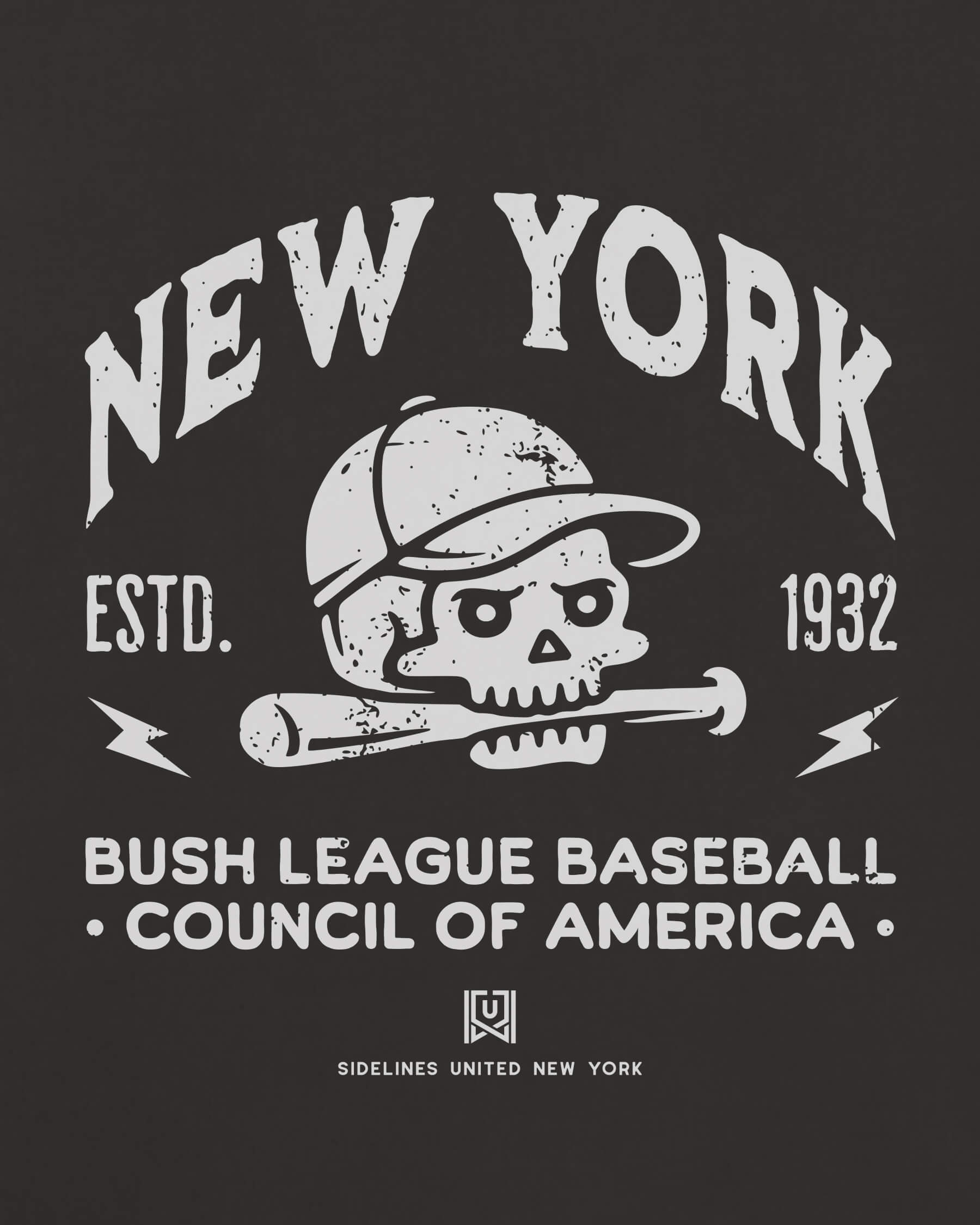 NY Bush League BSBL Tee - Washed Black / White - Zoom