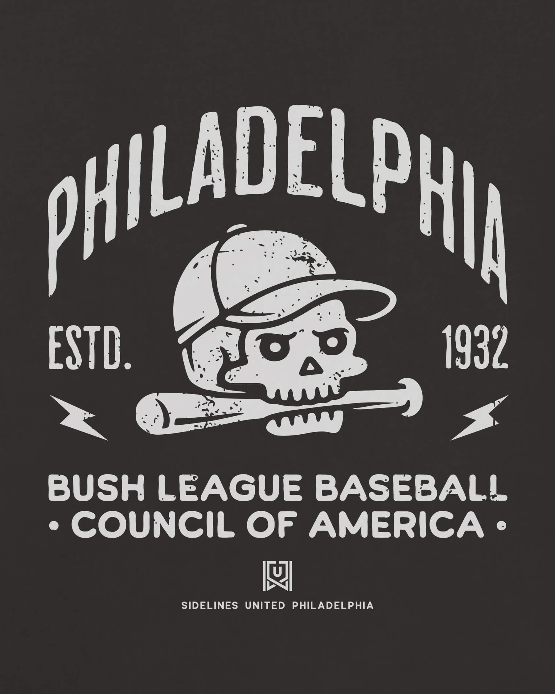 Philly Bush League BSBL Tee - Washed Black / White - Zoom