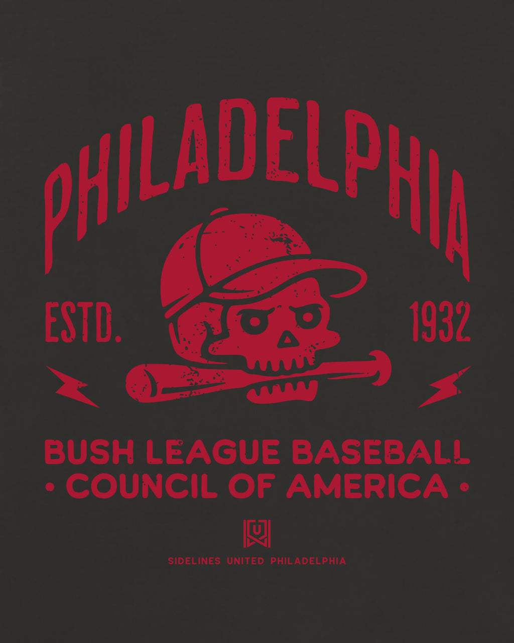 Philly Bush League BSBL Tee - Washed Black / Red - Zoom