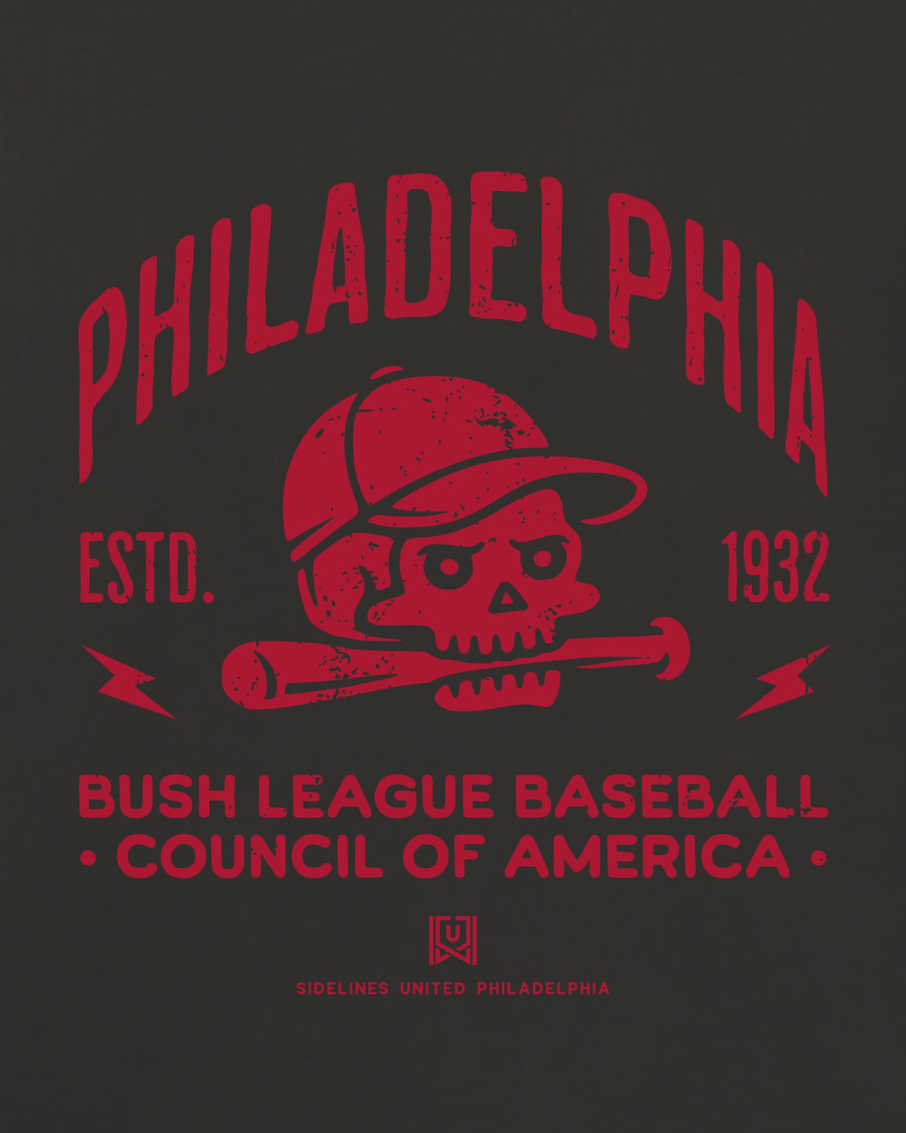 Philly Bush League BSBL Tee - Washed Black / Red - Zoom